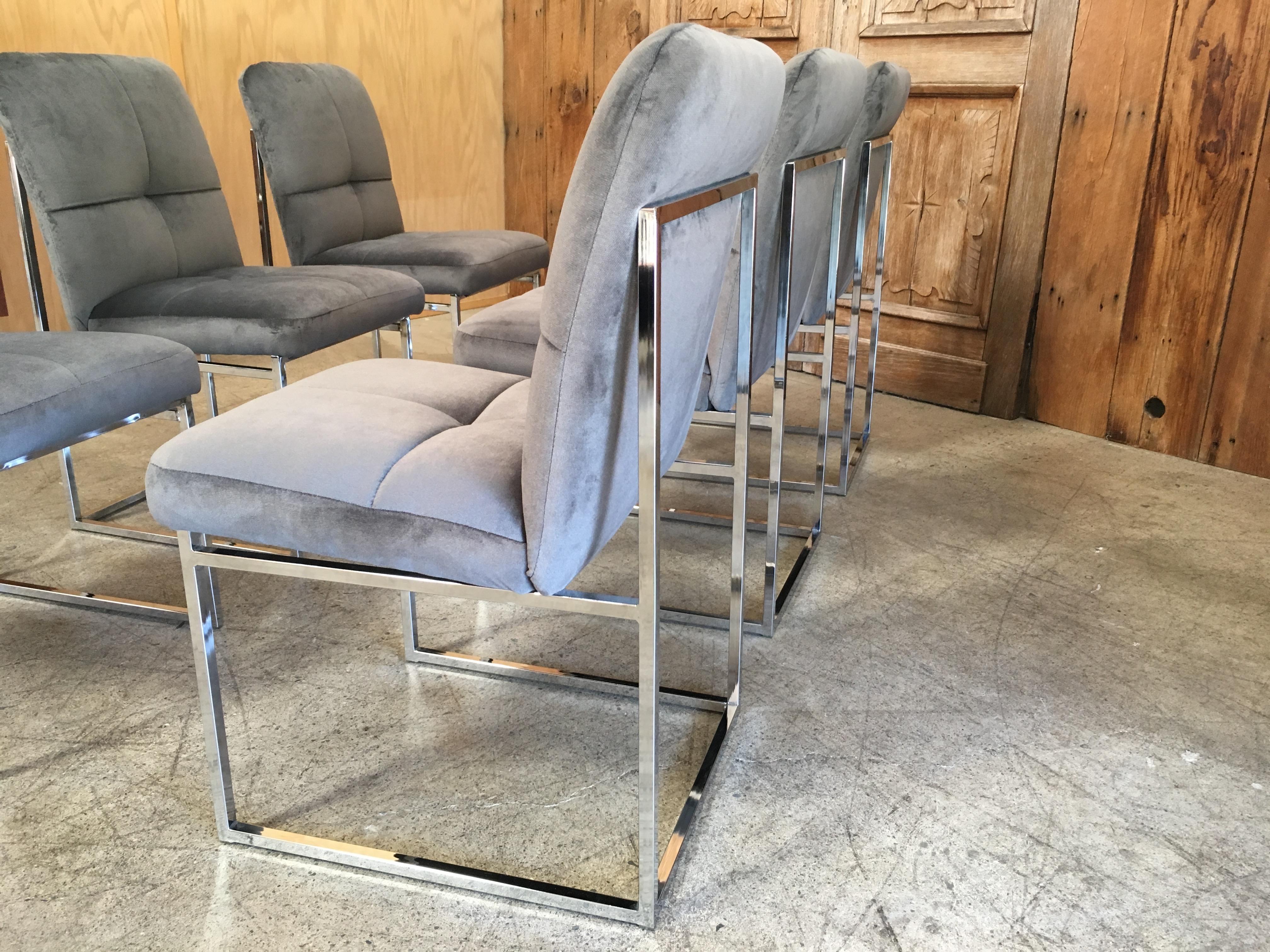 American Chrome Dining Chairs in the Style of Milo Baughman
