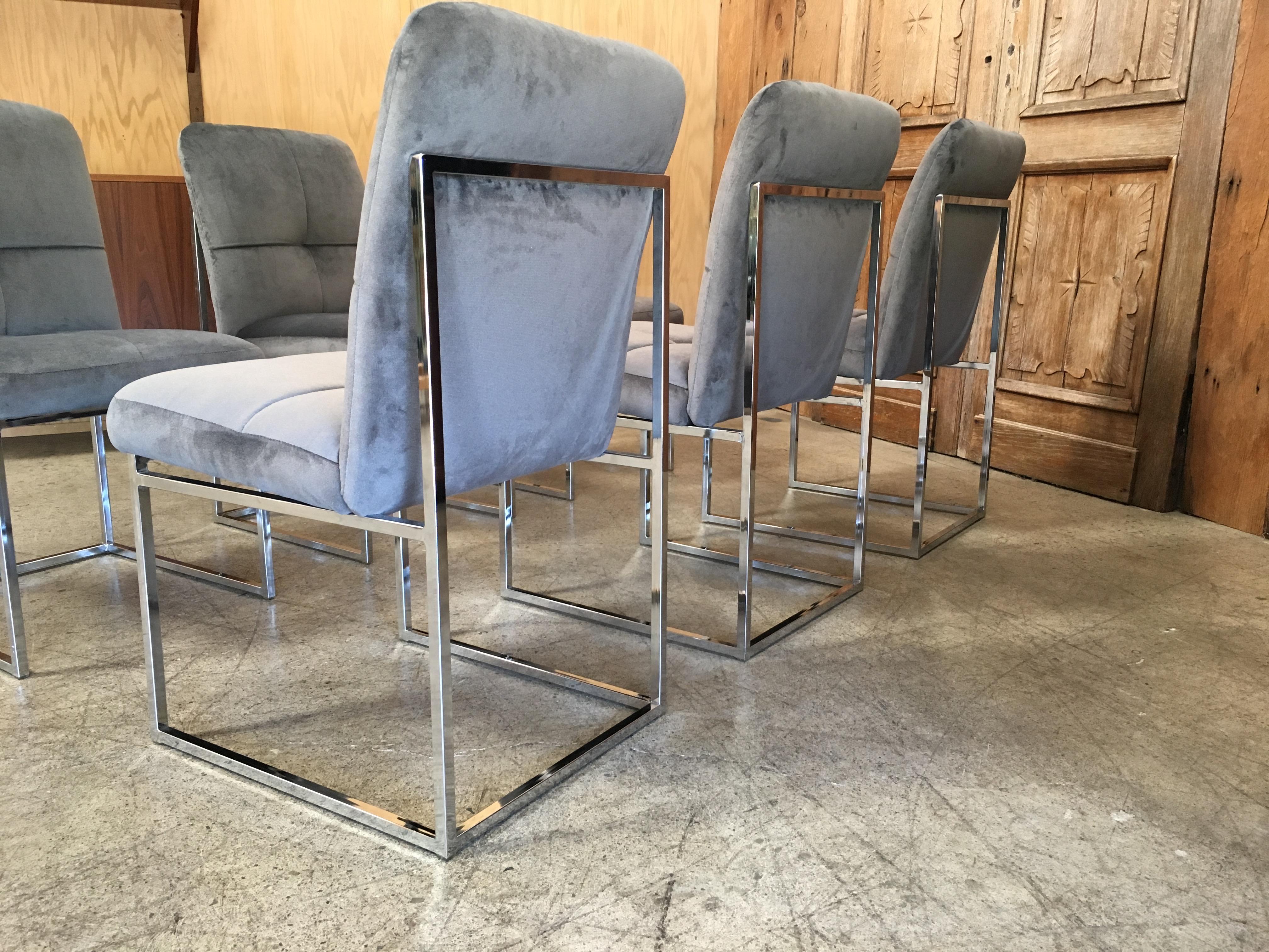 Chrome Dining Chairs in the Style of Milo Baughman In Good Condition In Denton, TX