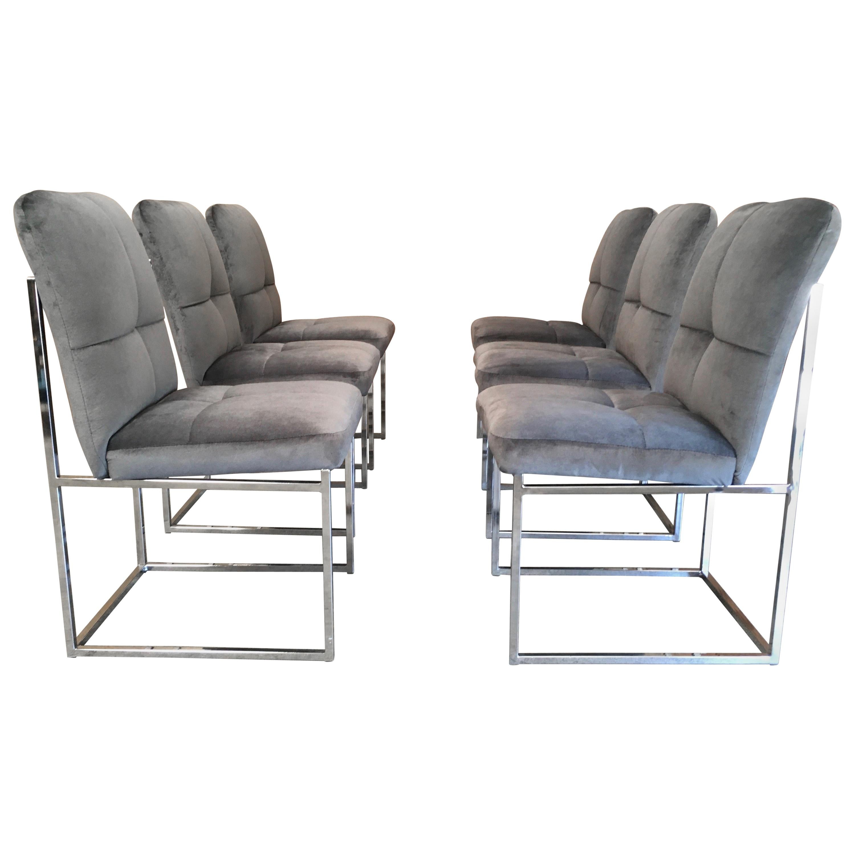 Chrome Dining Chairs in the Style of Milo Baughman