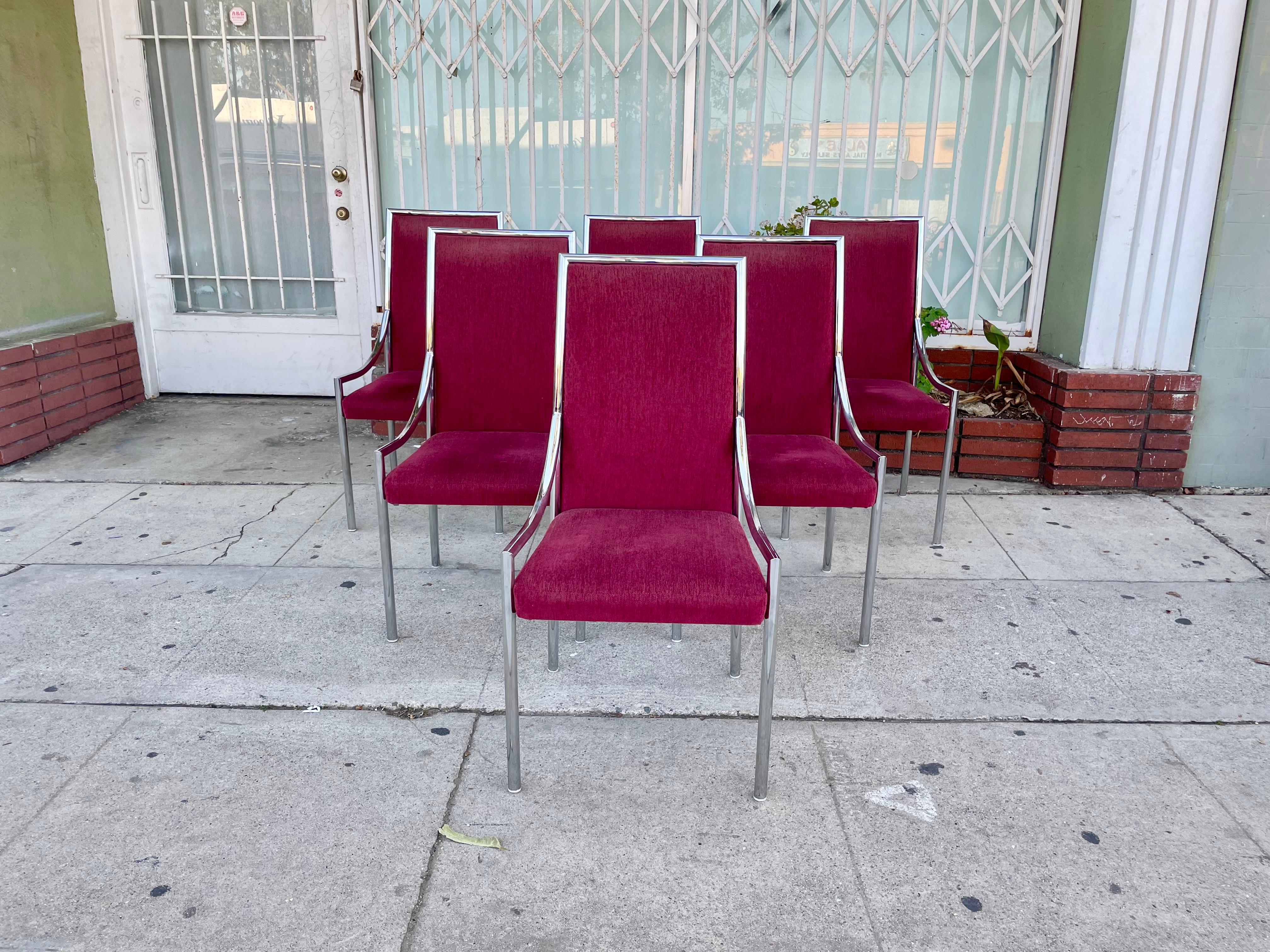 Mid-Century Modern Chrome Dining Chairs Styled After Milo Baughman