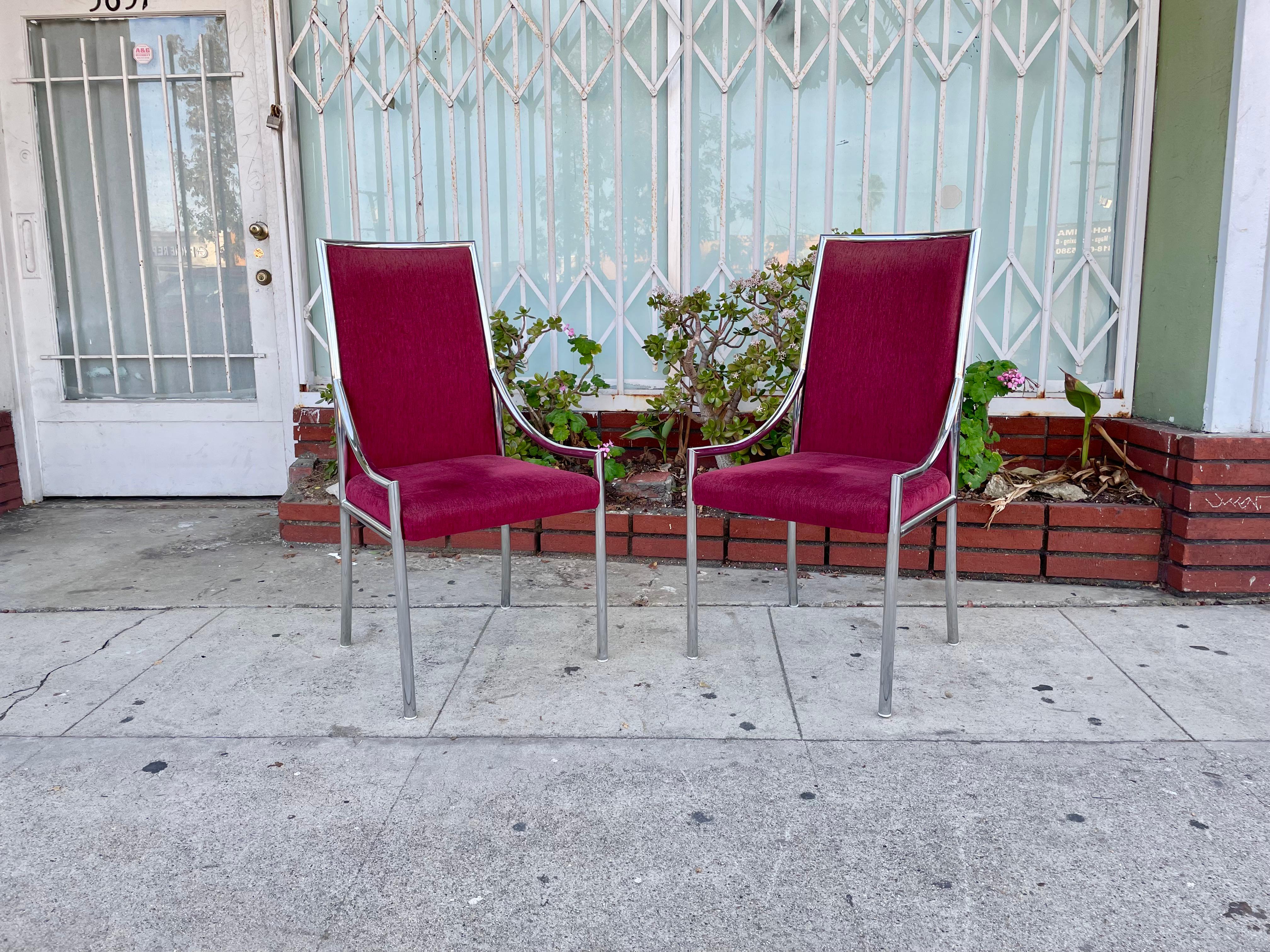 Chrome Dining Chairs Styled After Milo Baughman In Good Condition In North Hollywood, CA