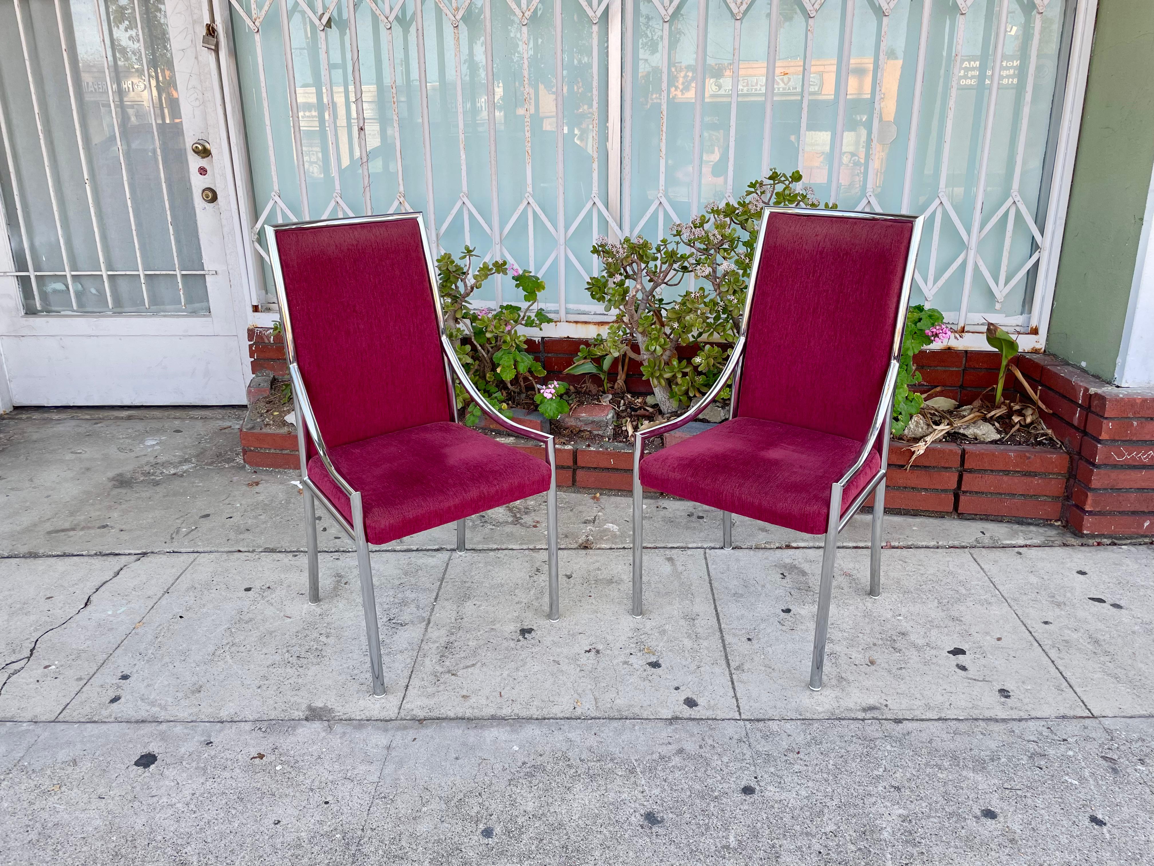 Mid-20th Century Chrome Dining Chairs Styled After Milo Baughman