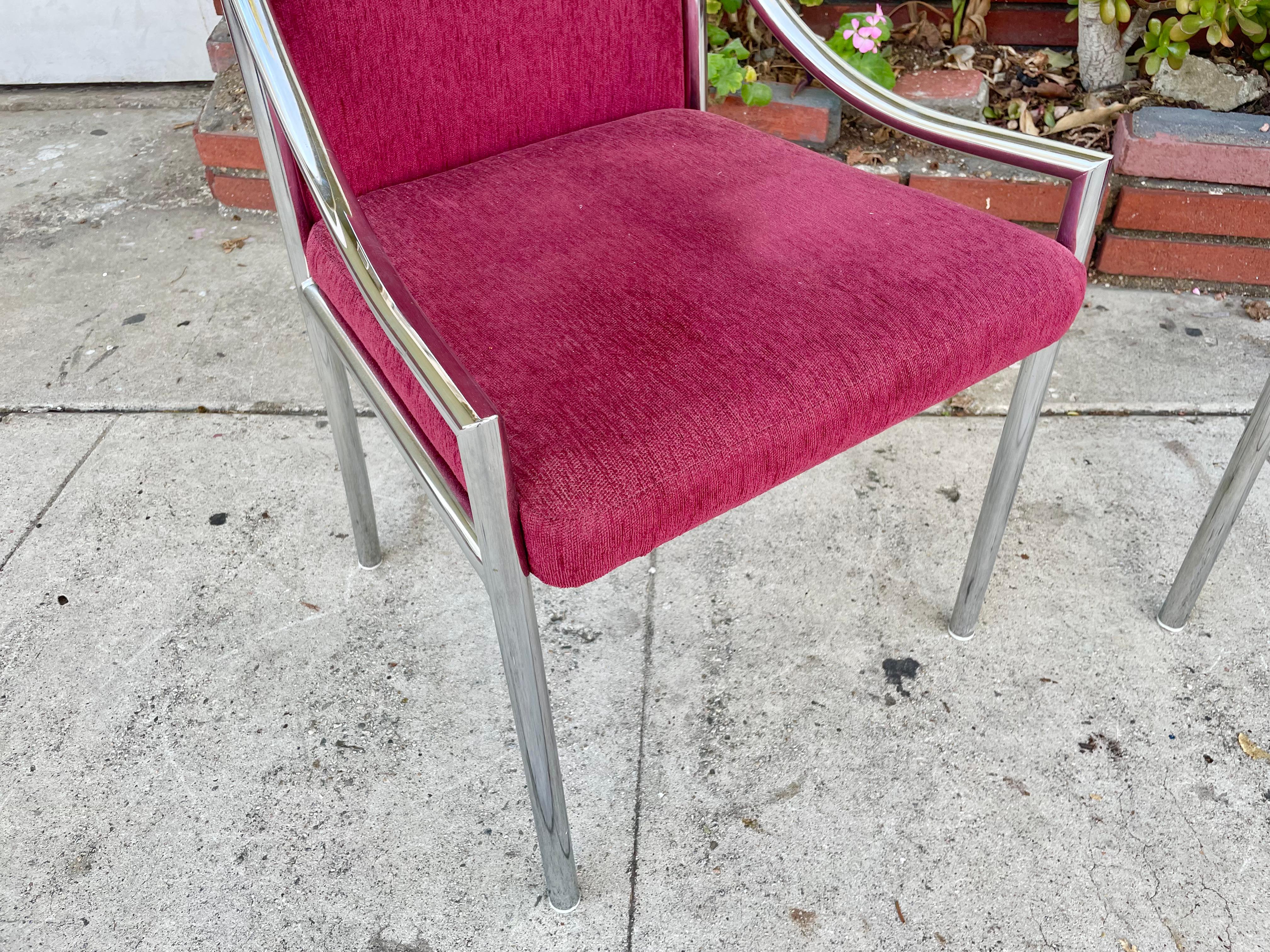 Velvet Chrome Dining Chairs Styled After Milo Baughman