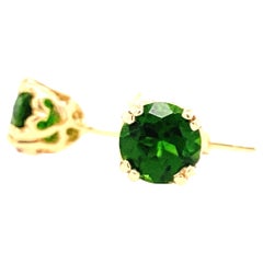 Chrome Diopside 5mm Faceted Round 14 Karat Yellow Gold Stud Earrings
