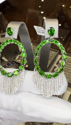 Chrome Diopside and Diamond Chandelier Earrings, 18K White Gold, 17.00ct Total