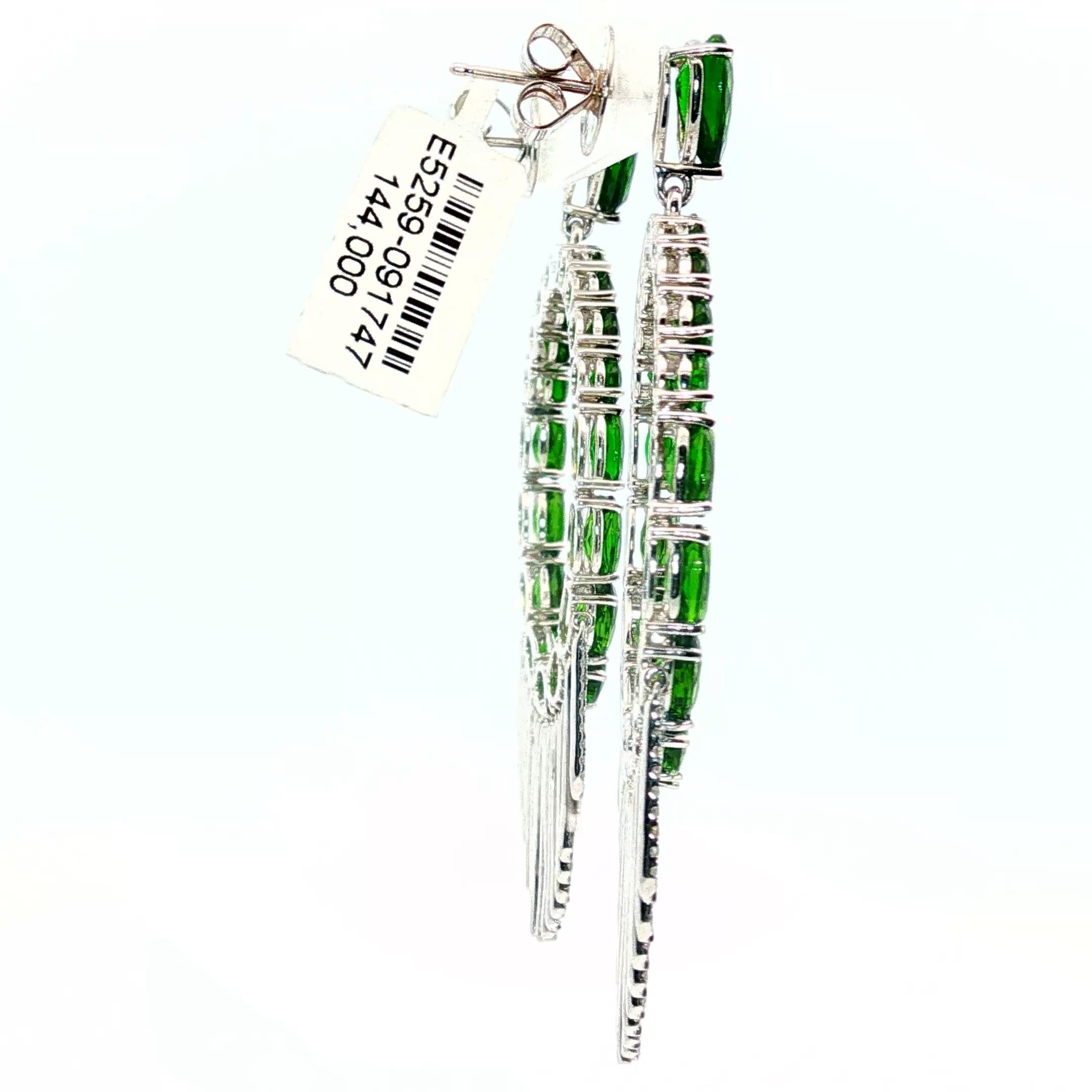 Chrom-Diopside und Diamant-Kronleuchter-Ohrringe, 18K Weißgold, 17,00ct Total Damen im Angebot