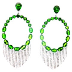Chrome Diopside and Diamond Chandelier Earrings, 18K White Gold, 17.00ct Total