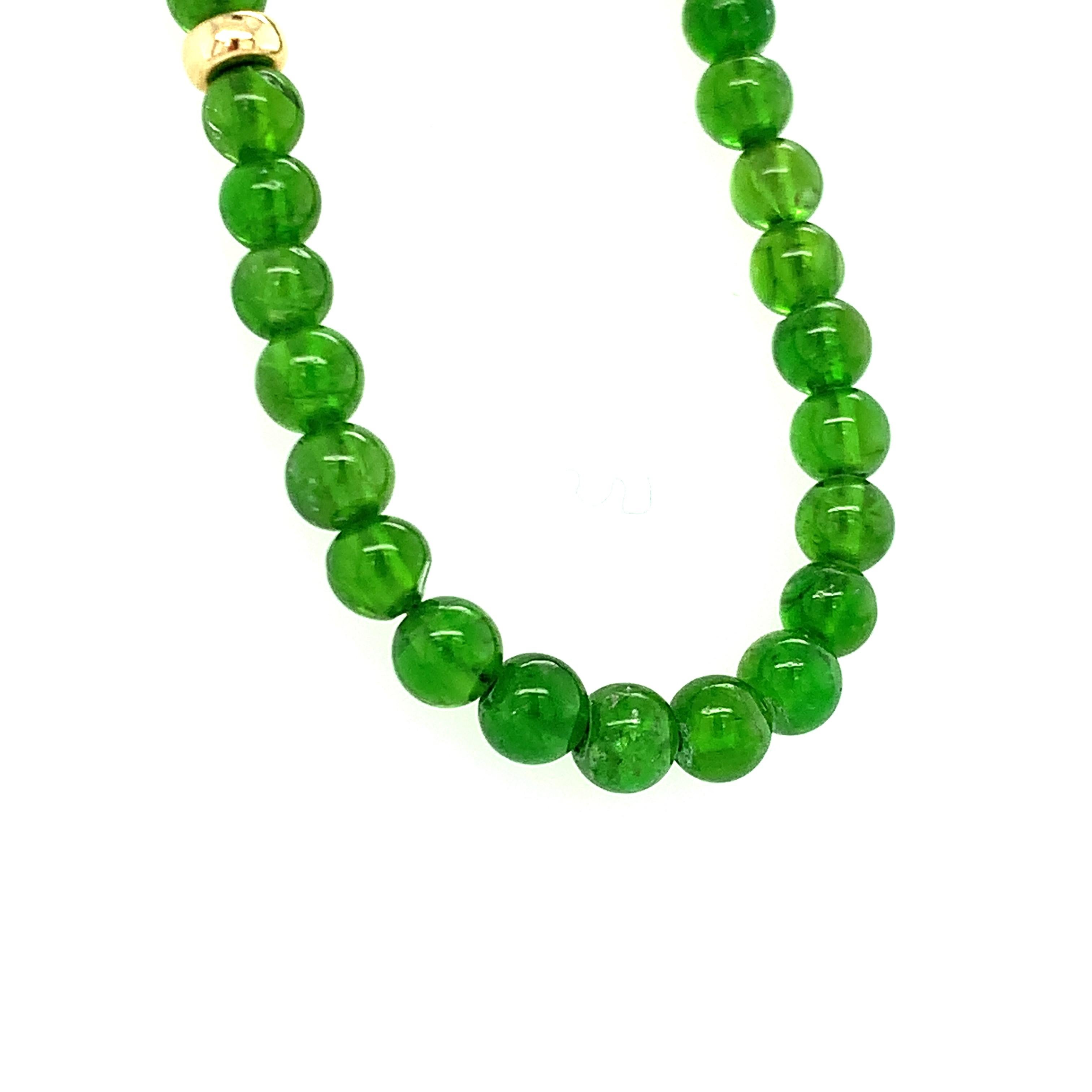 Chrome Diopside Beaded Necklace, Yellow Gold Accents and Clasp 1