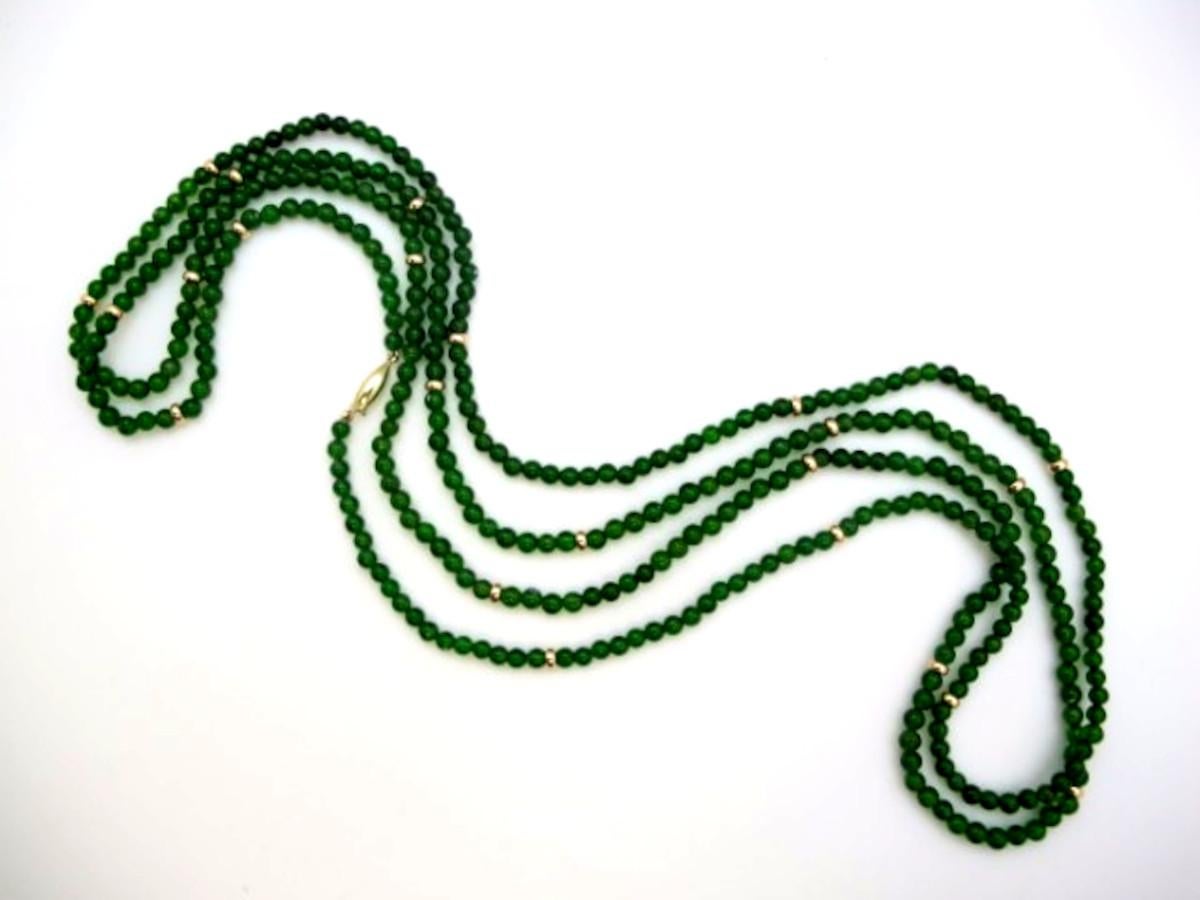 Artisan Chrome Diopside Beaded Necklace, Yellow Gold Accents and Clasp