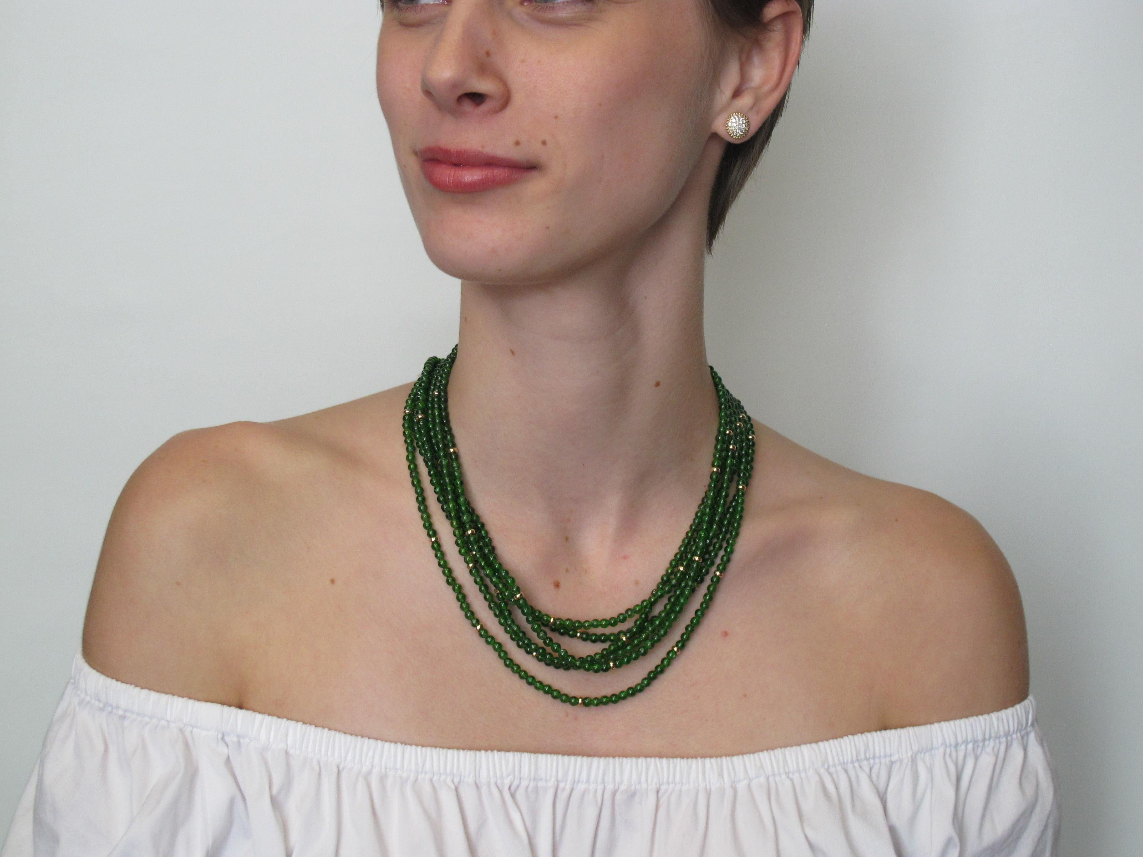 Chrome Diopside Beaded Necklace, Yellow Gold Accents and Clasp 3