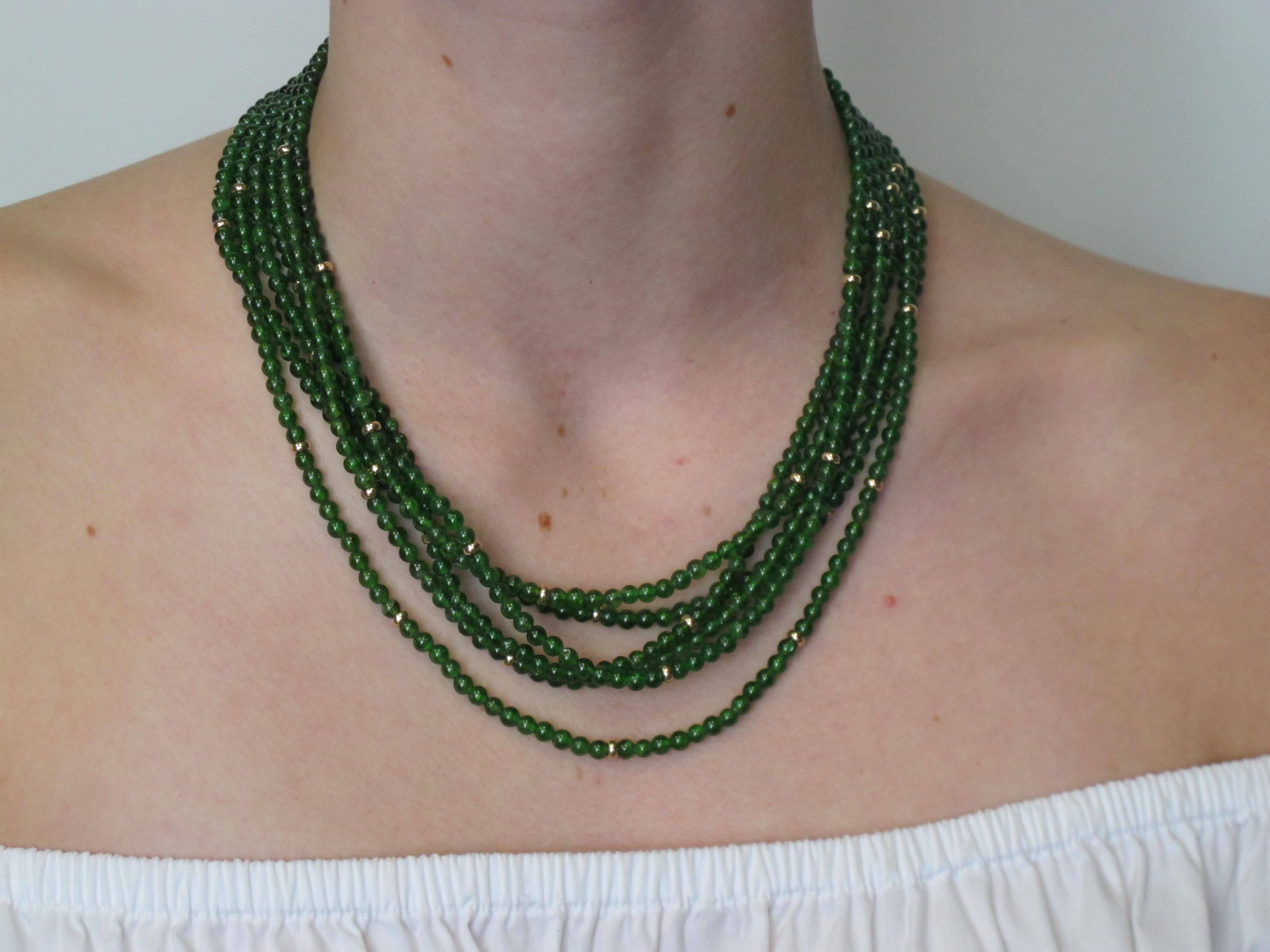 Chrome Diopside Beaded Necklace, Yellow Gold Accents and Clasp 4