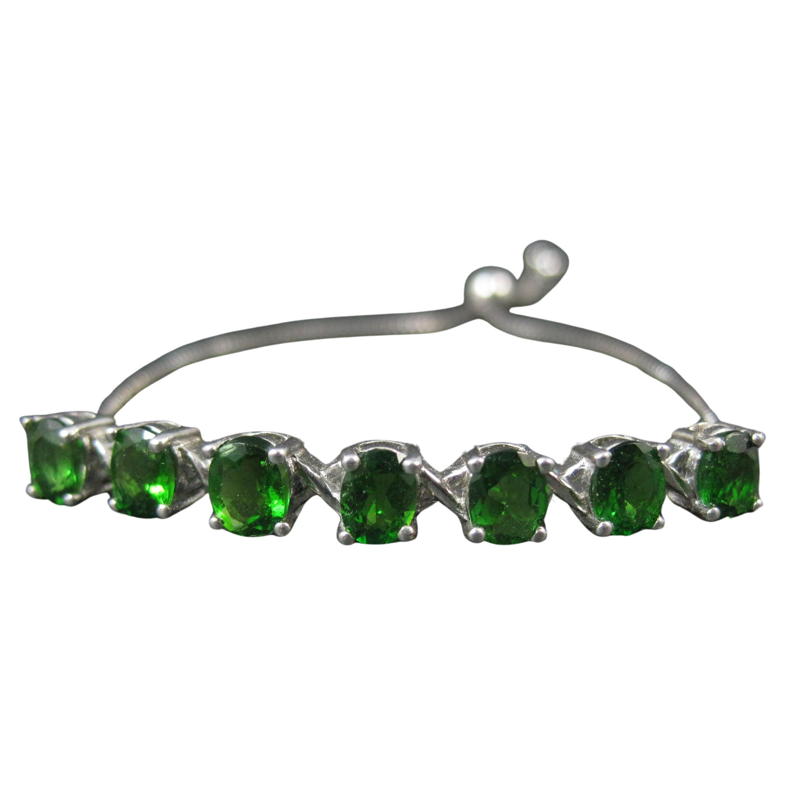 Chrome Diopside Bolo Bracelet Siberian Emerald Sterling Silver For Sale