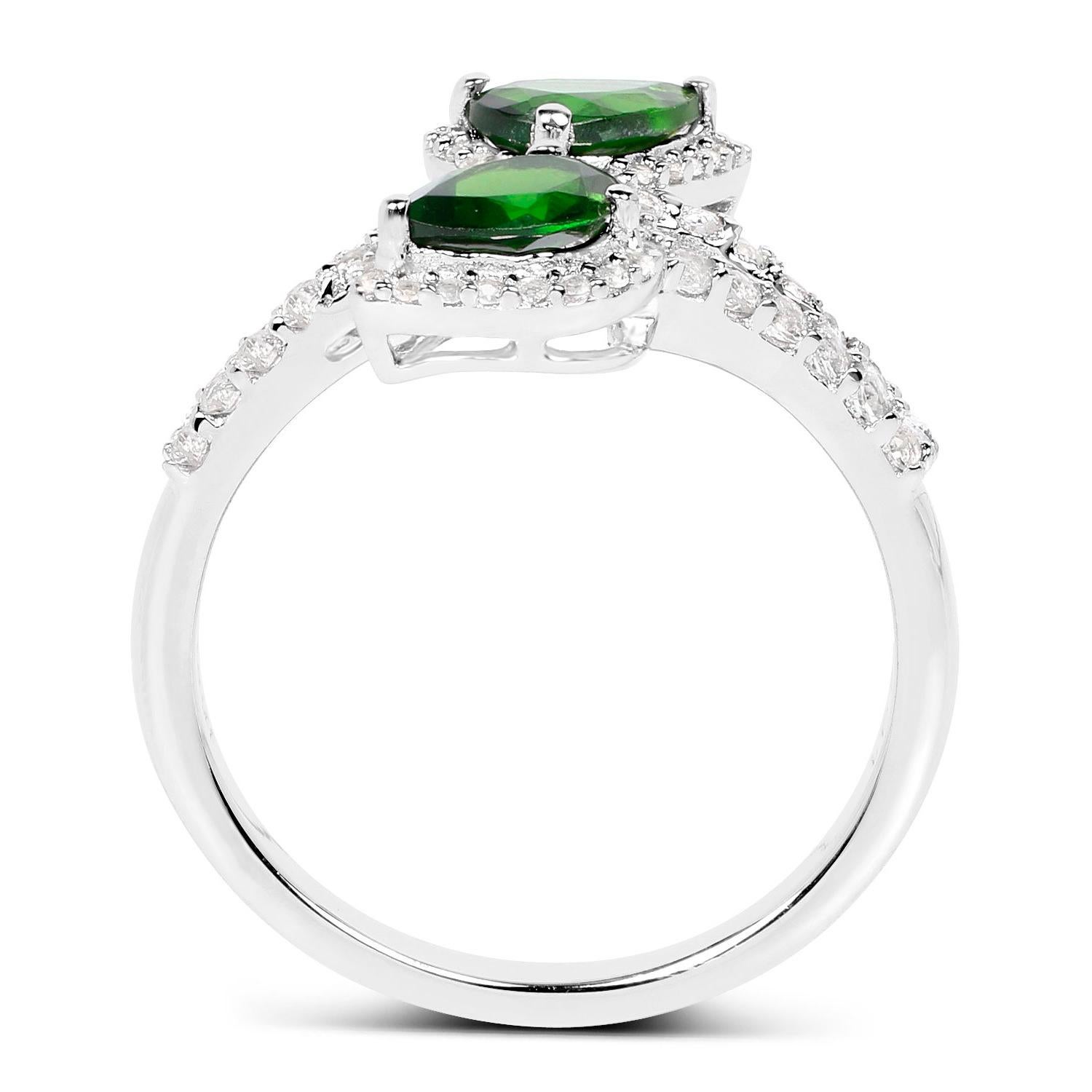 Chrom Diopsid Bypass Ring Weißer Topas 2,22 Karat Sterling Silber (Tropfenschliff) im Angebot