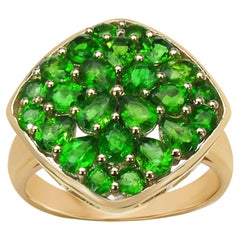 Chrome Diopside Cluster Ring 3 Carats 14K Yellow Gold Plated