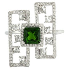 Chrome Diopside Cocktail Ring With Diamonds Made In 18k White Gold
