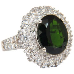 Chrome Diopside Natural Diamond Ring 7.50 Carat 14 Karat Vivid Deep Green Raised