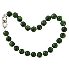 Chrome Diopside Siberian Emerald Intense Green 15mm Round Beaded Necklace