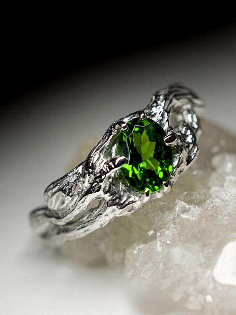 Chrome Diopside Silver Ring Natural Deep Green Gemstone Unisex Jewelry For Sale 2