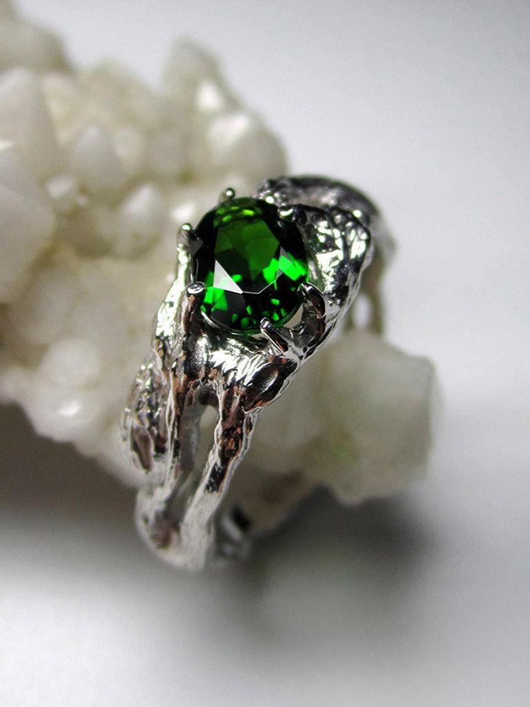 Chrome Diopside Silver Ring Natural Deep Green Gemstone Unisex Jewelry For Sale 4