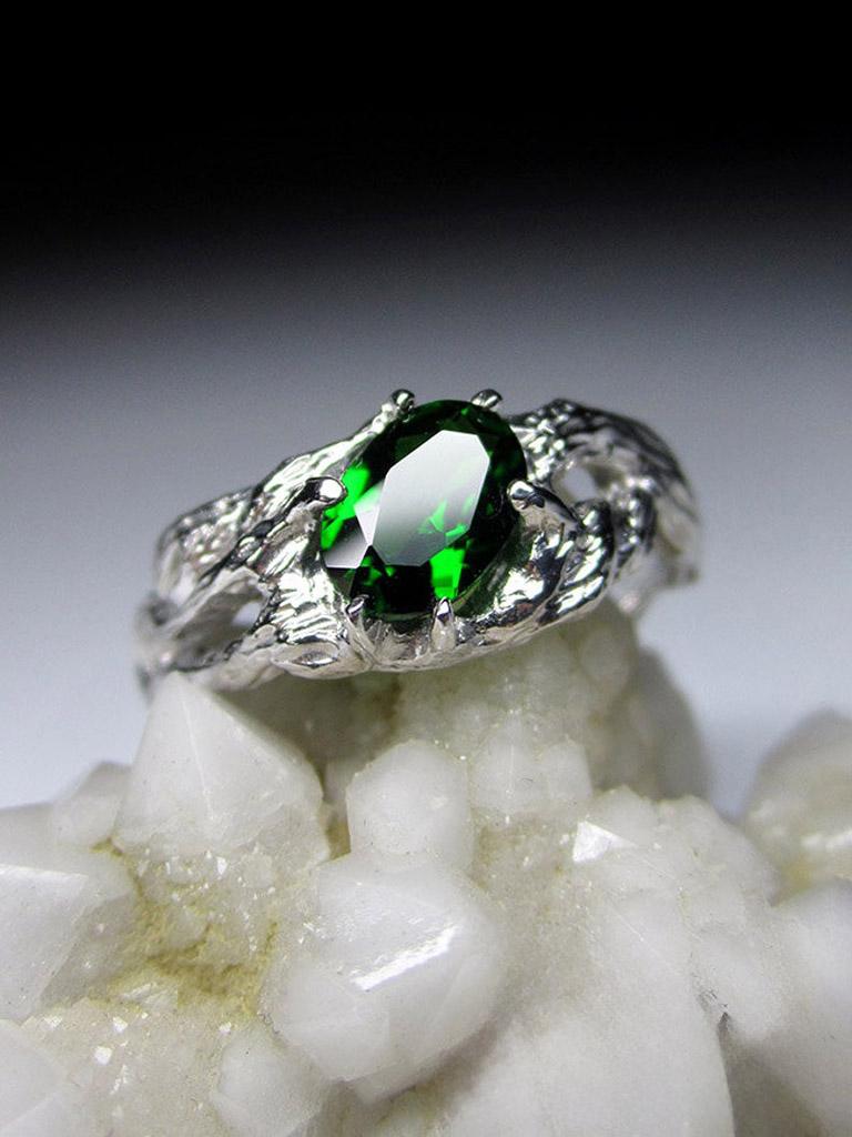 Chrome Diopside Silver Ring Natural Deep Green Gemstone Unisex Jewelry For Sale 5