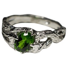Chrome Diopside Silver Ring Natural Deep Green Gemstone Unisex Jewelry