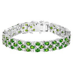 Chrome Diopside Tennis Bracelet With White Topazes 17.28 Carats Rhodium Plated S