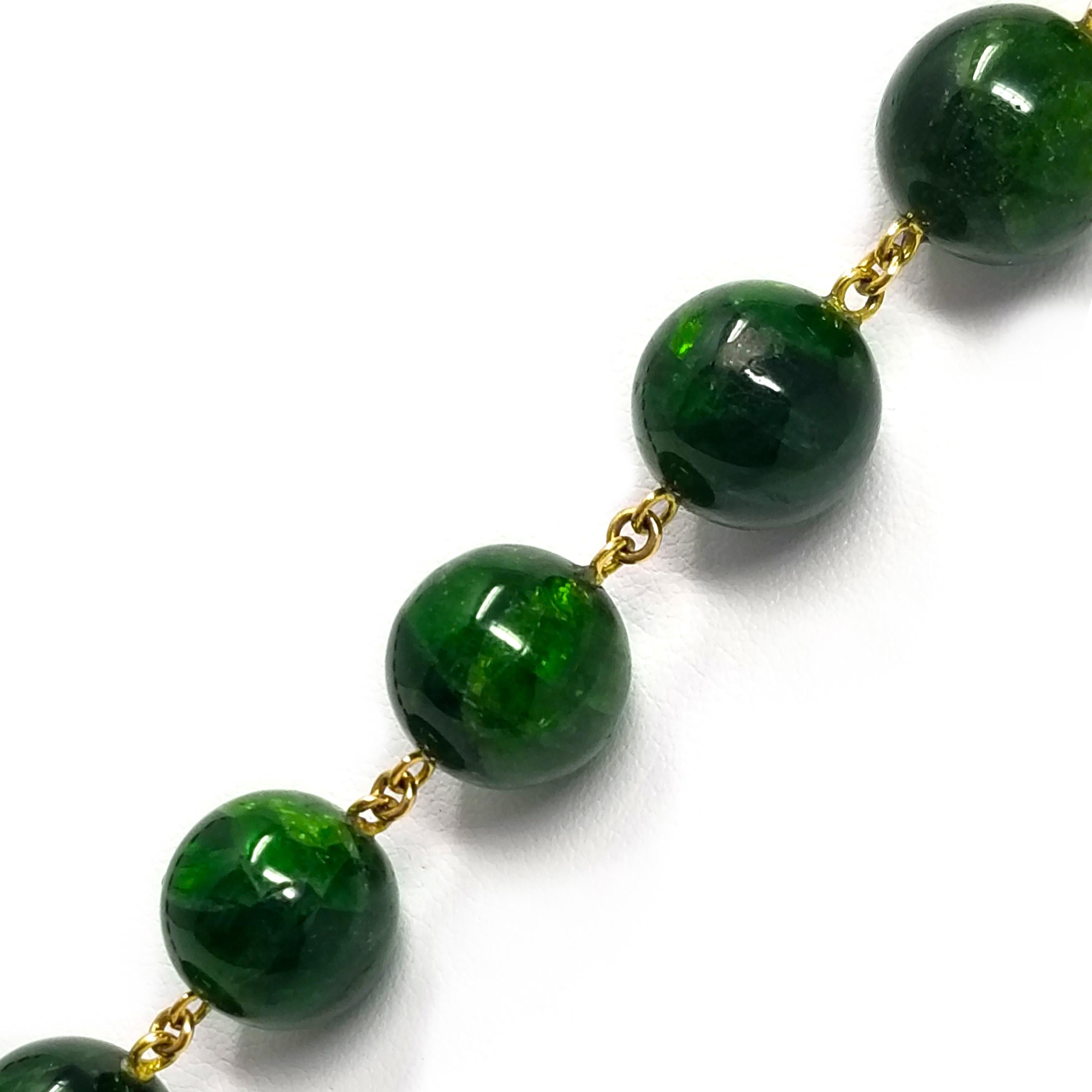 Chrom-Diopsid, Tsavorit-Granat und 18 Karat Perlen-Edelstein-Halskette (Zeitgenössisch) im Angebot