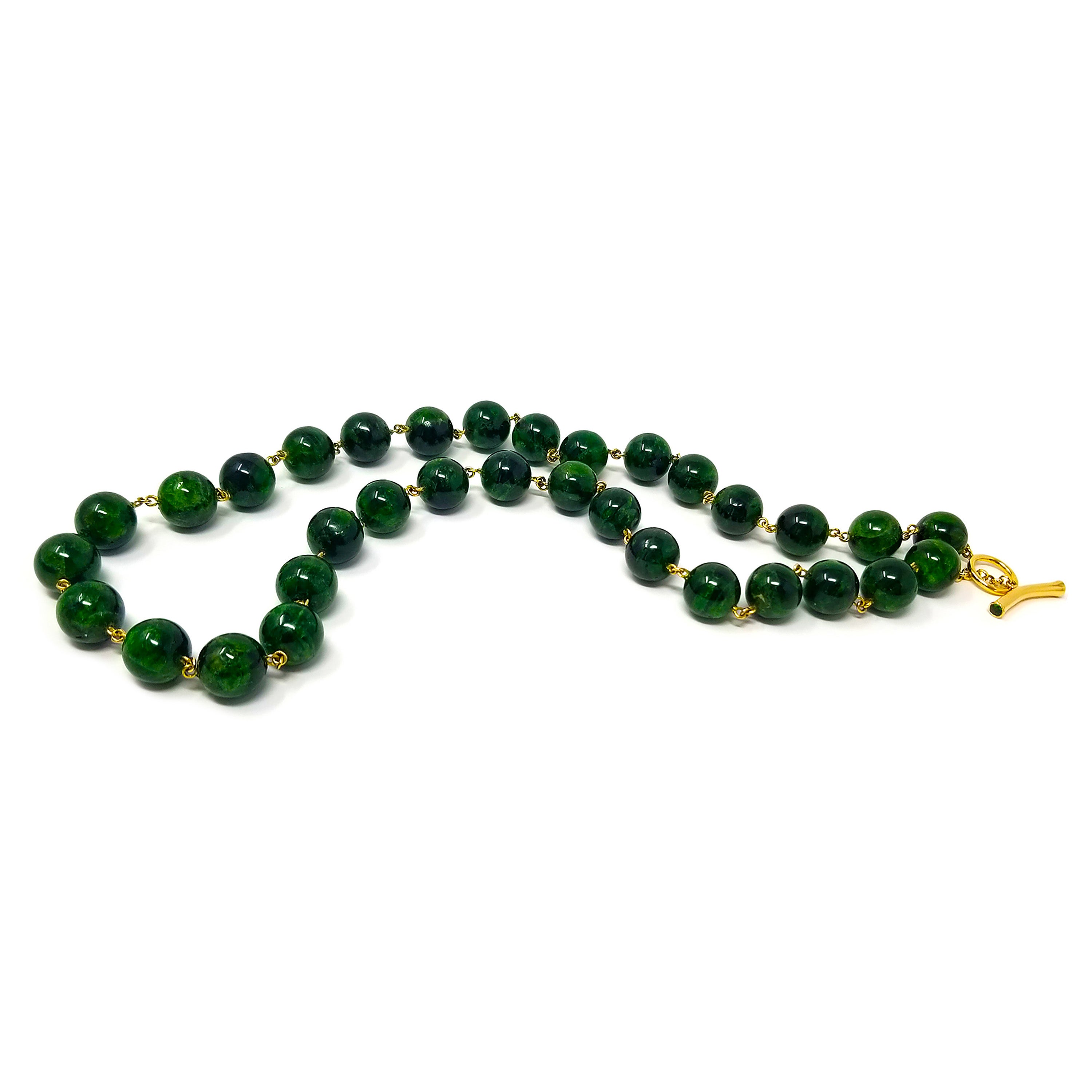 Chrome Diopside, Tsavorite Garnet, and 18 Karat Beaded Gemstone Necklace