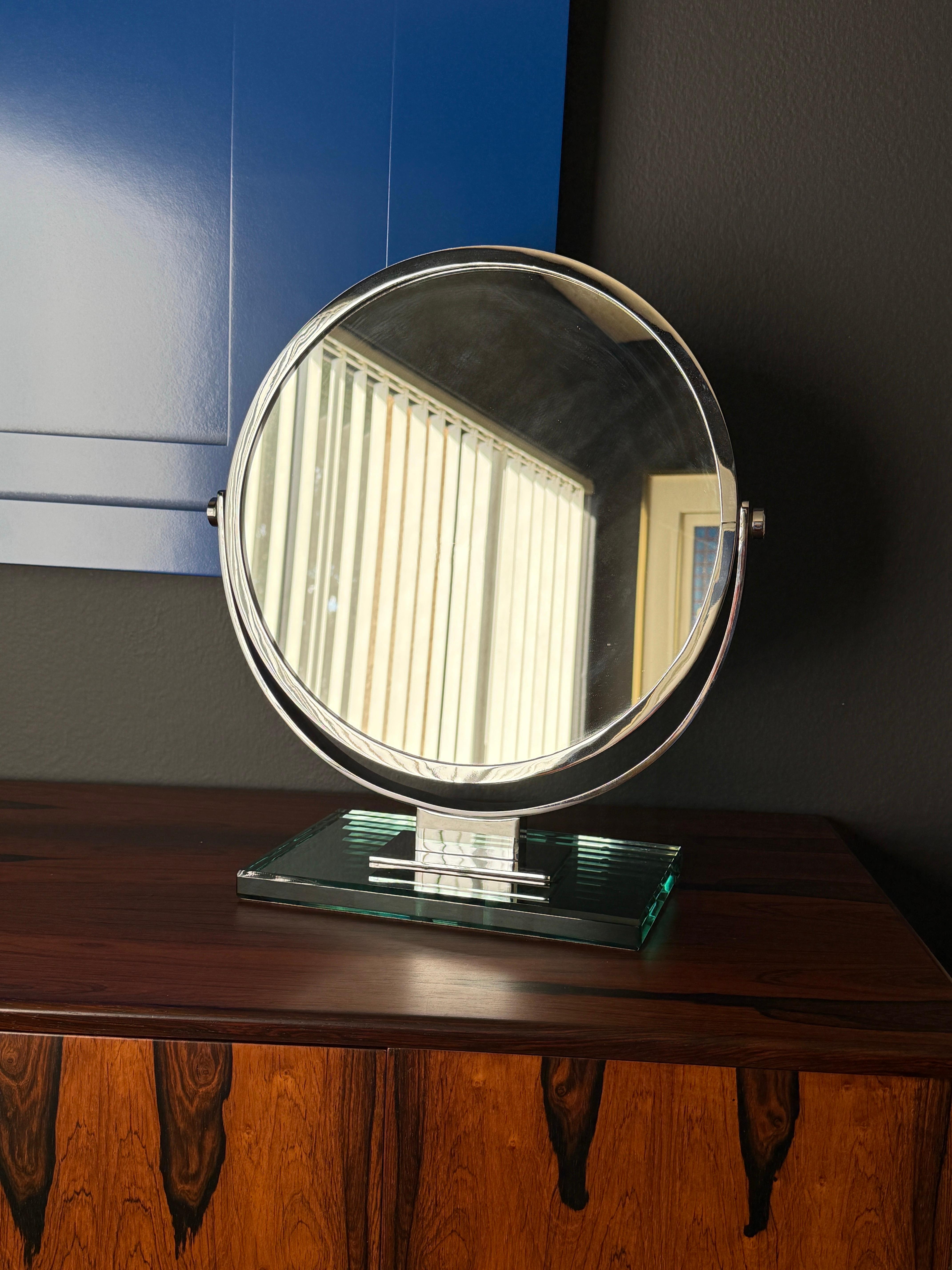 Hollywood Regency Chrome Double Sided Magnifying Vanity Mirror For Sale