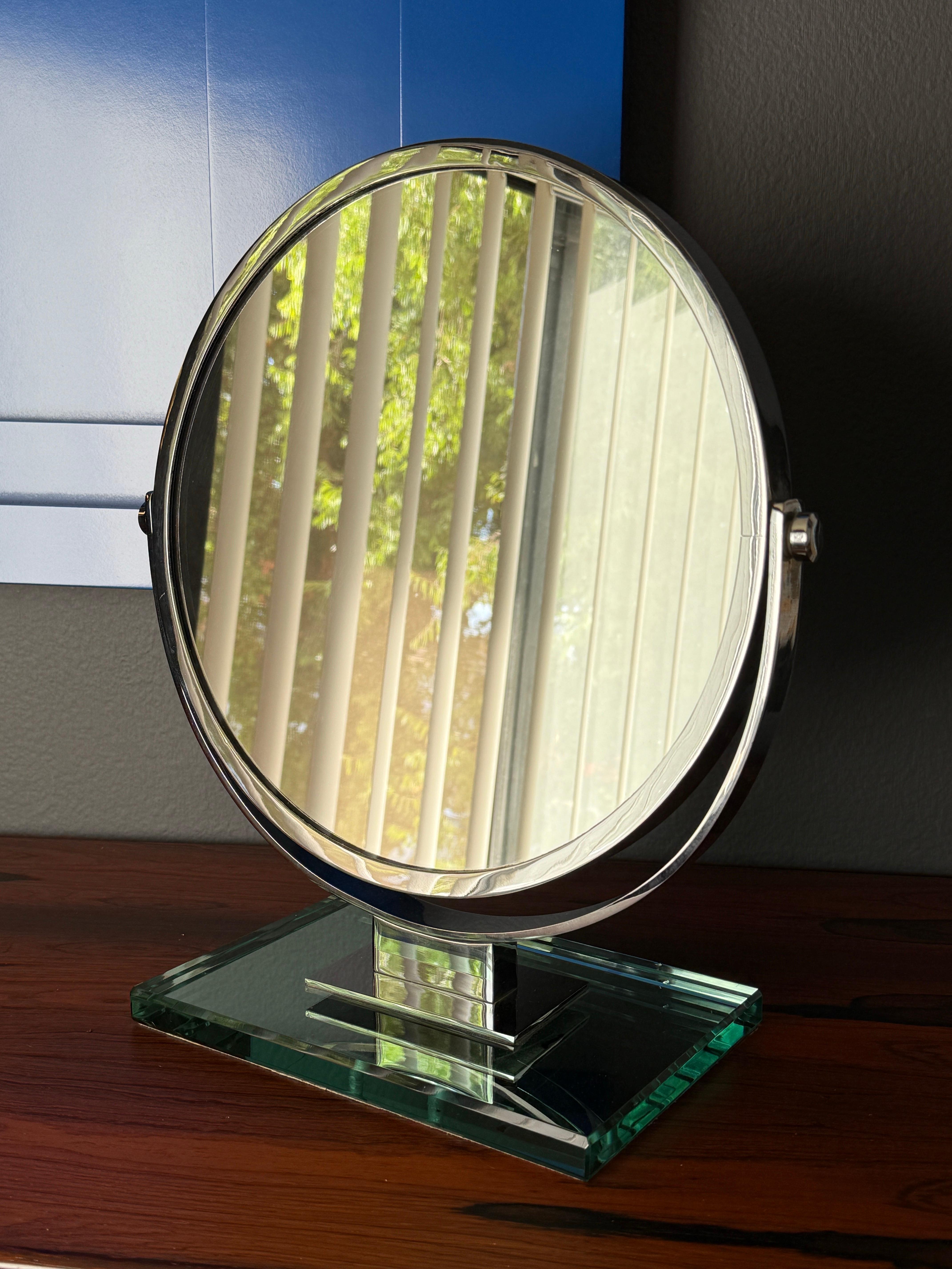 American Chrome Double Sided Magnifying Vanity Mirror For Sale