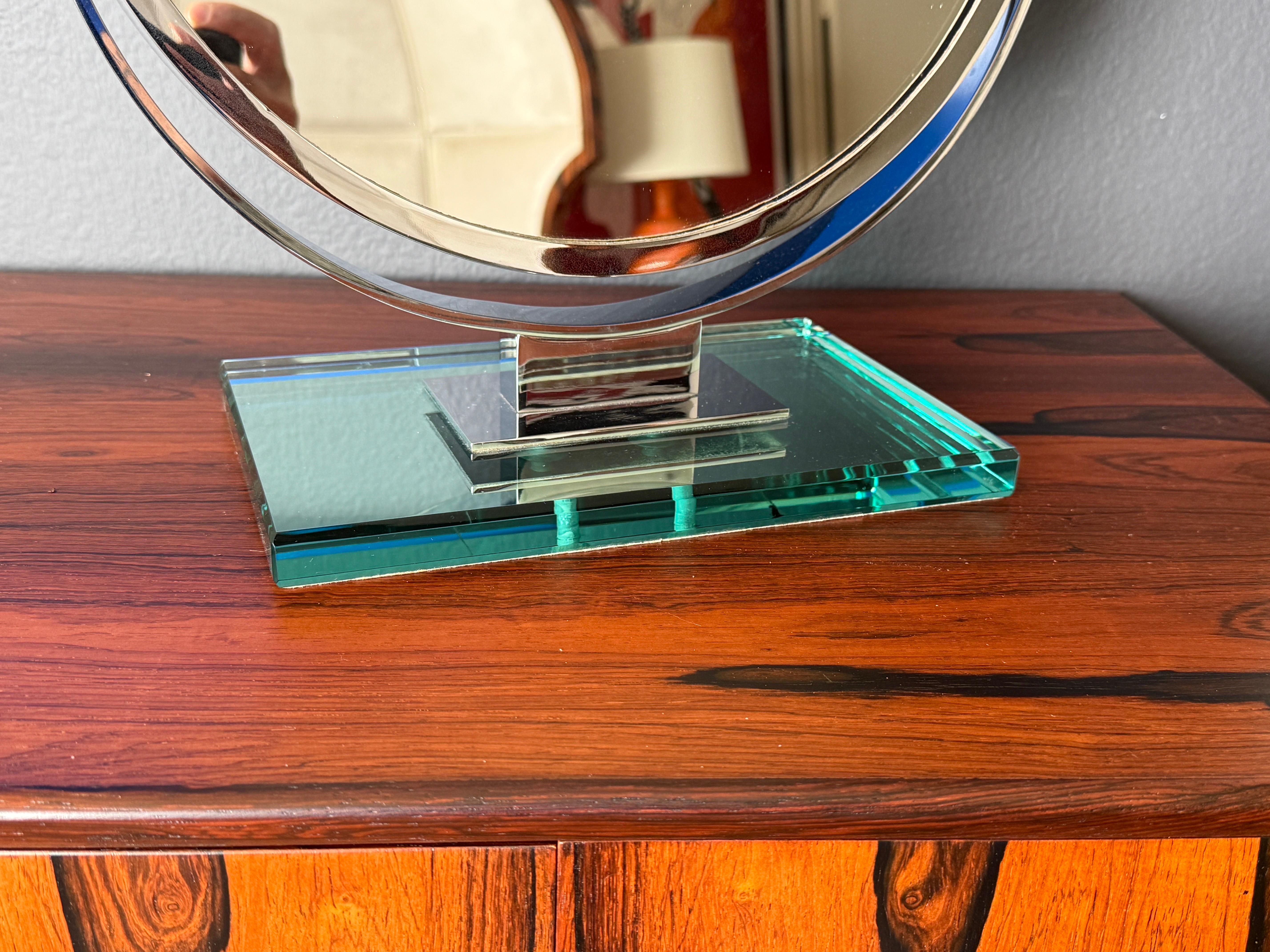 Chrome Double Sided Magnifying Vanity Mirror In Good Condition For Sale In North Hollywood, CA