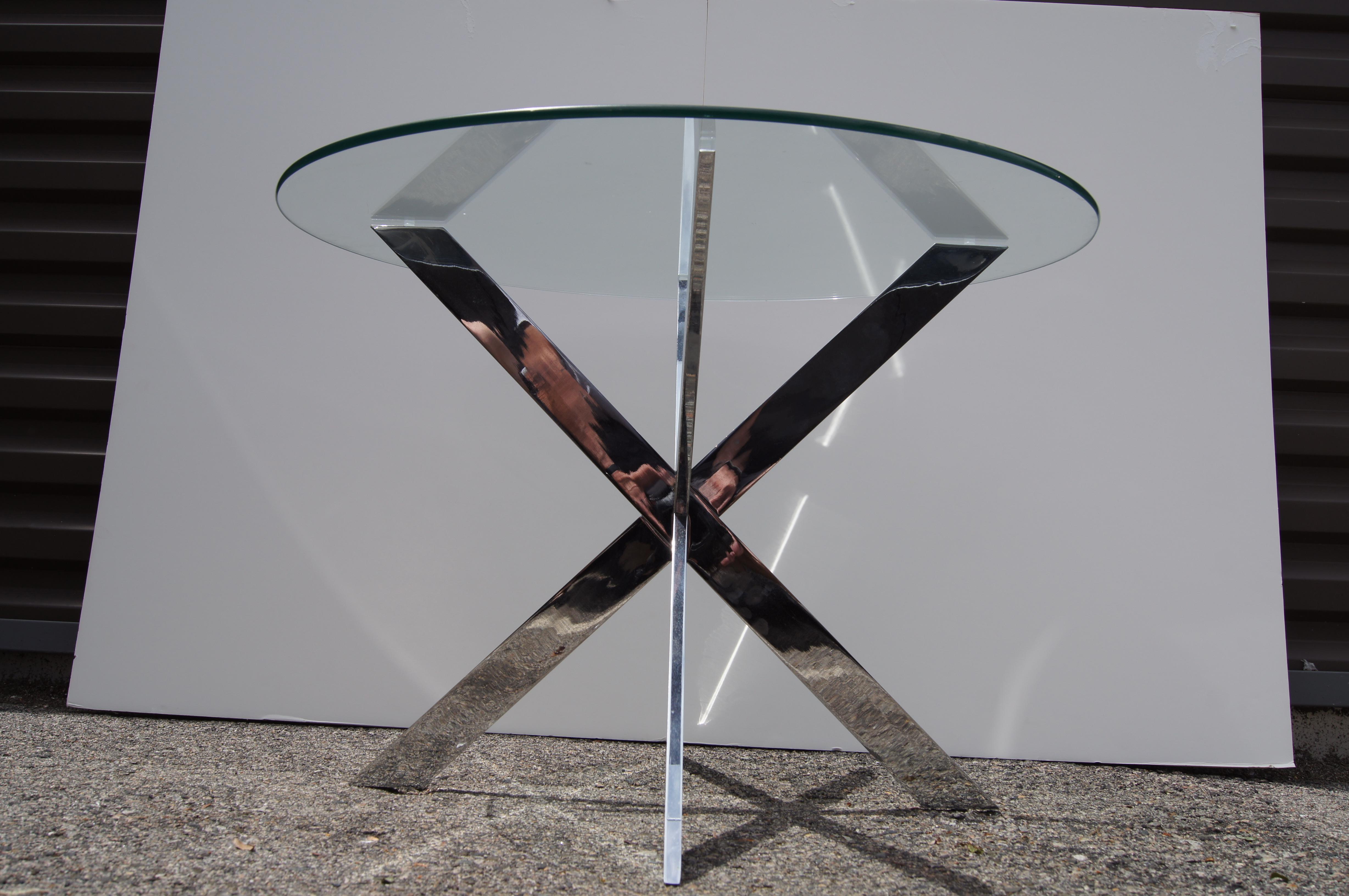 Modern Chrome Double X-Base Side Table by Leon Rosen for Pace For Sale