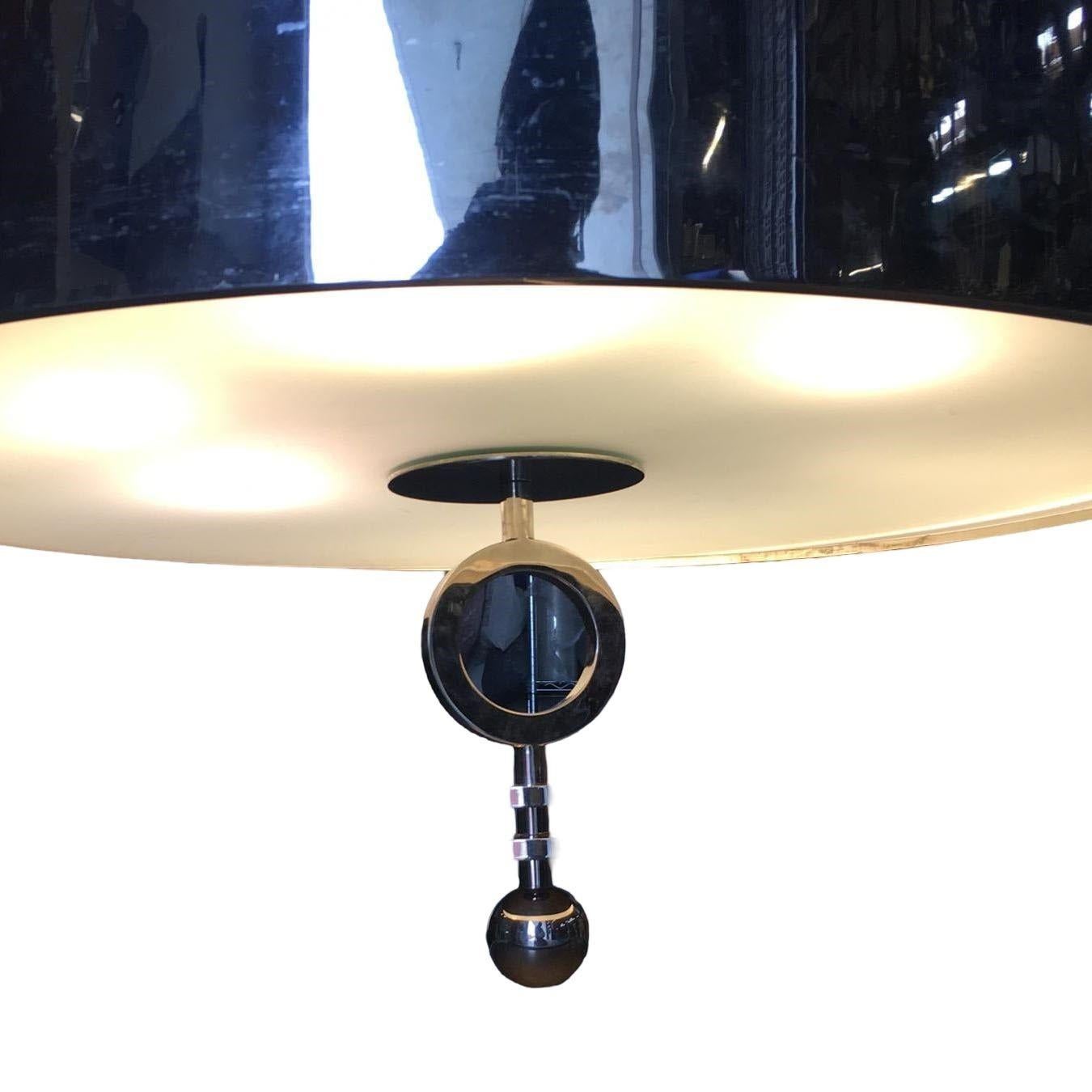 Chrome Drum Chandelier with Frosted Glass Shade For Sale 4