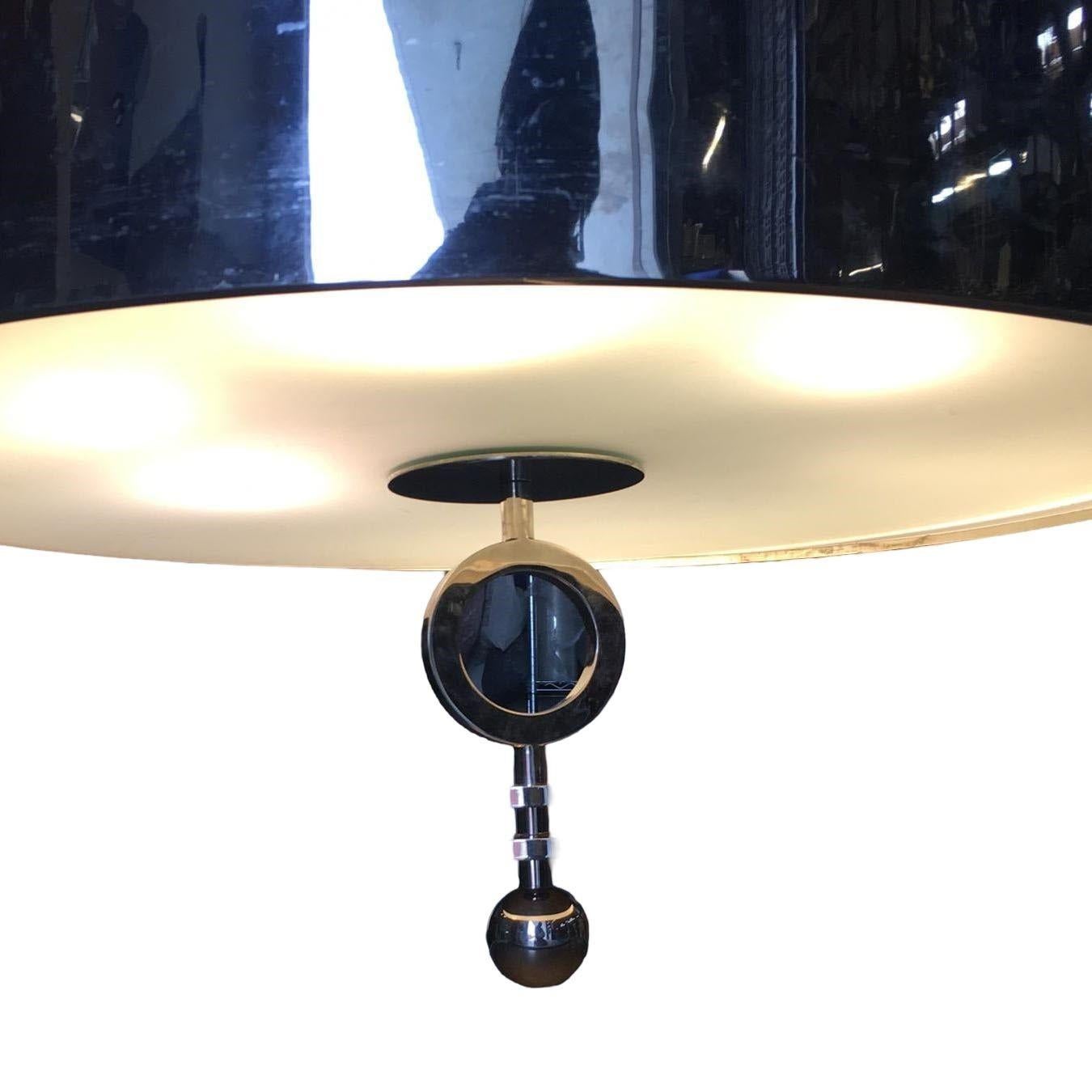 Chrome Drum Chandelier with Frosted Glass Shade in vendita 3