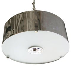 Chrome Drum Chandelier with Frosted Glass Shade