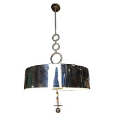 Chrome Drum Chandelier with Frosted Glass Shade