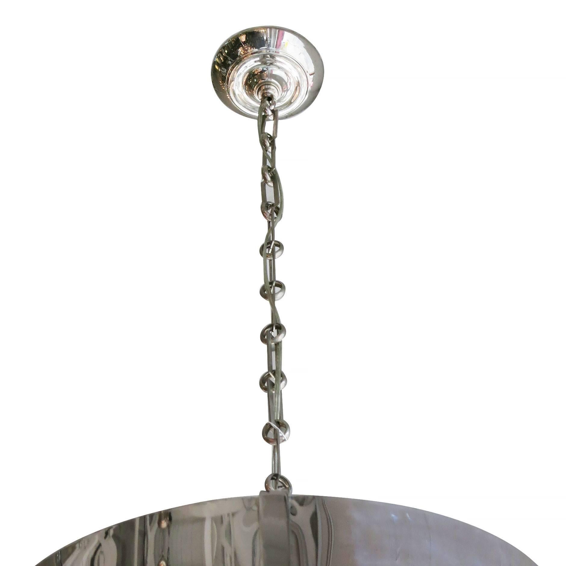 Chrome Drum Chandelier with Frosted Glass Shade For Sale 1