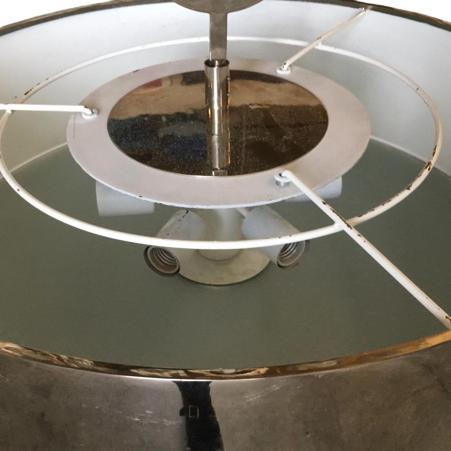 Cromo Chrome Drum Chandelier with Frosted Glass Shade in vendita
