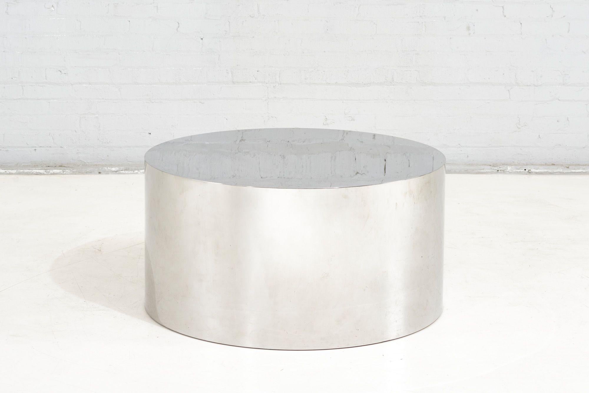 Chrome Drum coffee/end table by Milo Baughman for Thayer Coggin, 1960. Original, wear consistent with age and use.