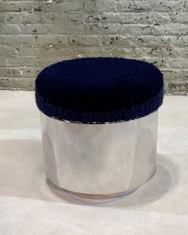 American Chrome Drum Stool w/Boucle, 1960 For Sale