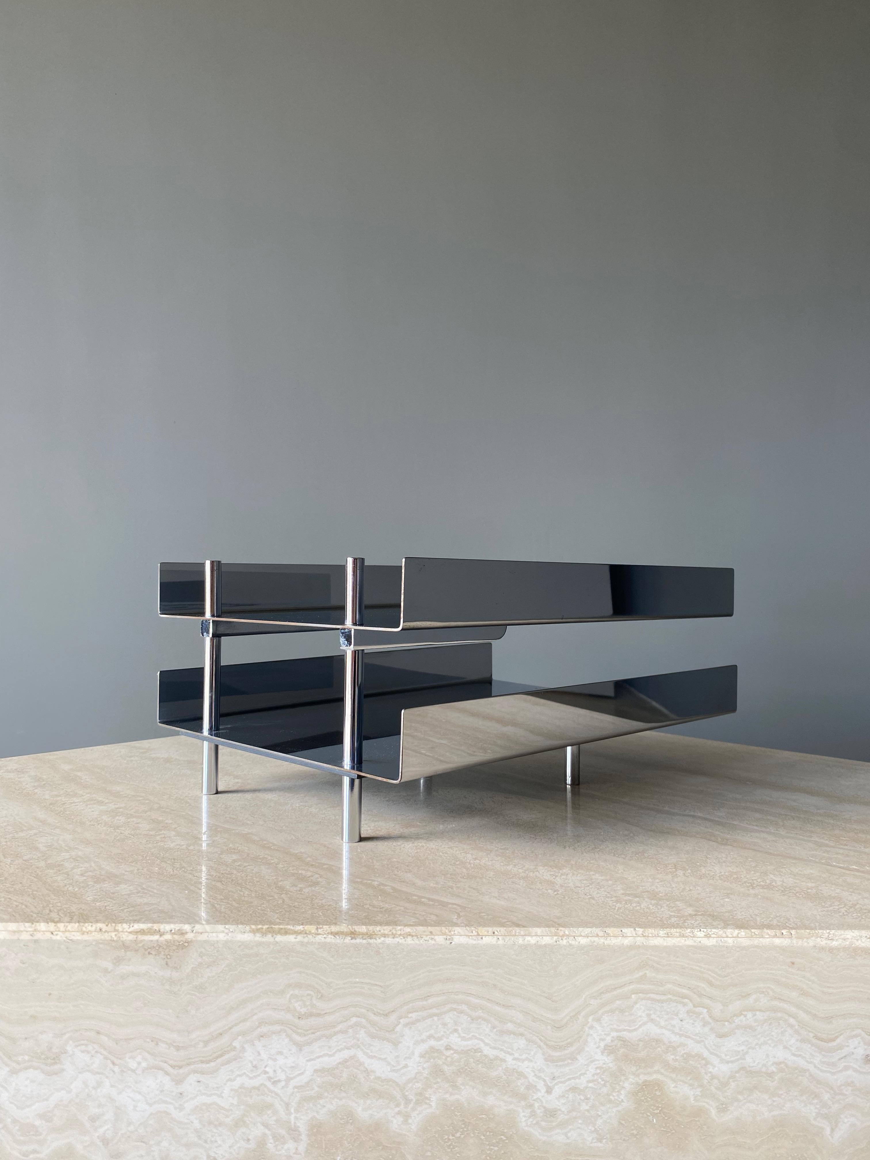 Chrome Dual Level Letter Tray by Hugh Acton, 1960s 10