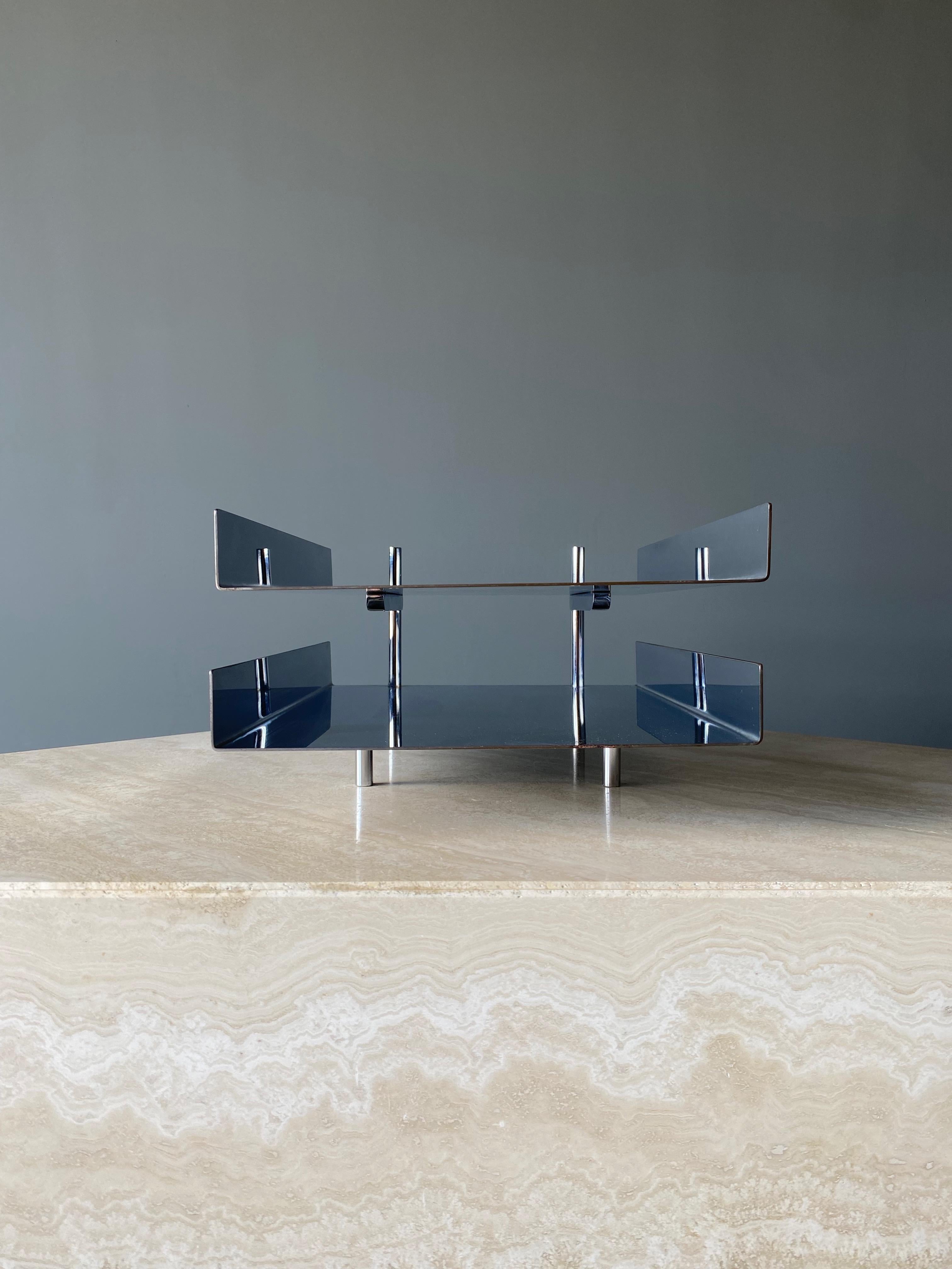 Chrome Dual Level Letter Tray by Hugh Acton, 1960s In Good Condition In San Juan Capistrano, CA
