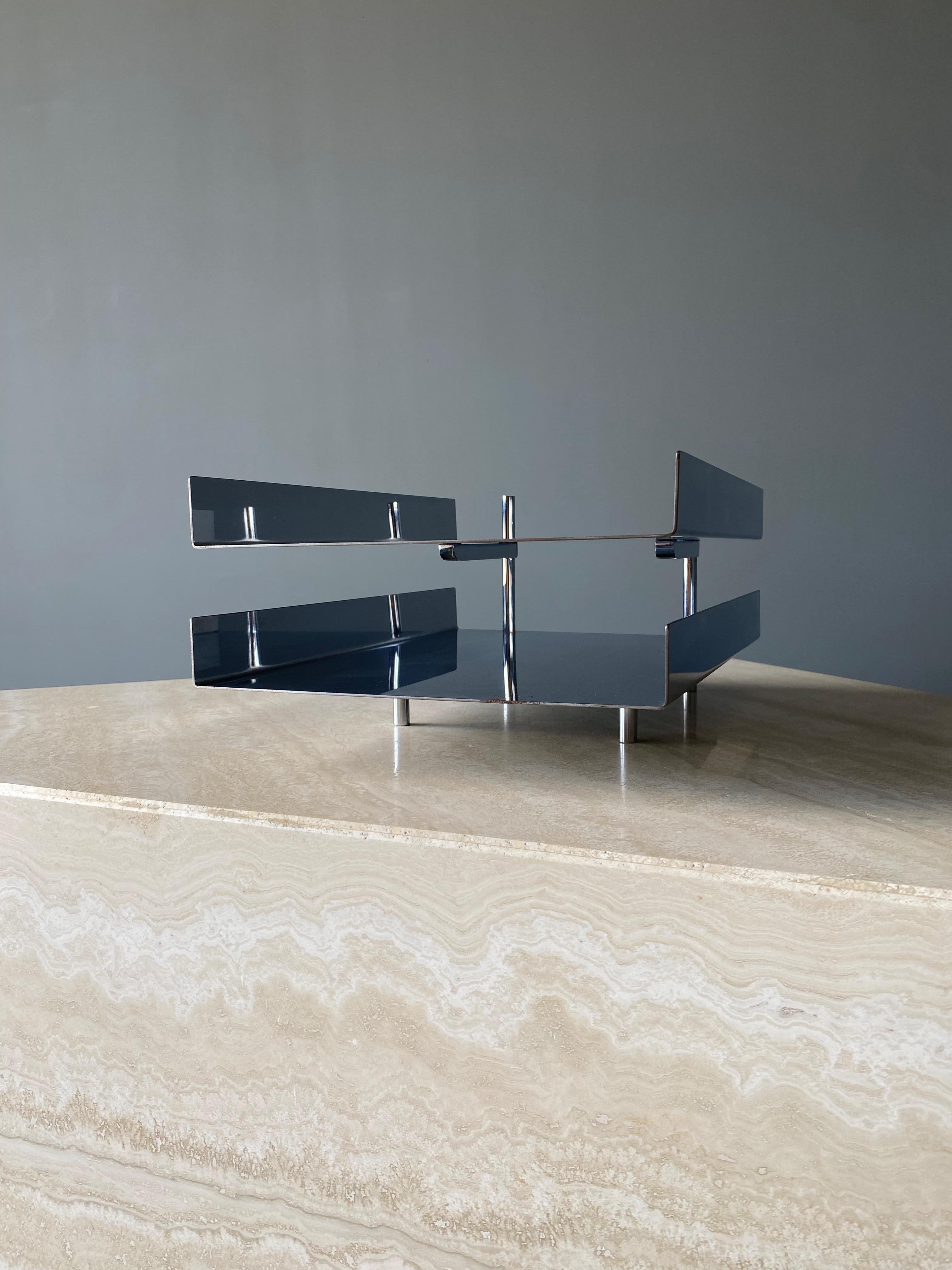 Steel Chrome Dual Level Letter Tray by Hugh Acton, 1960s