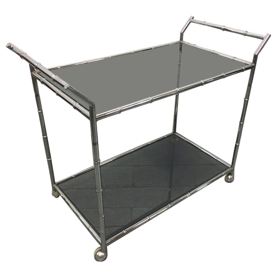 Carrello da bar in finto bambù cromato