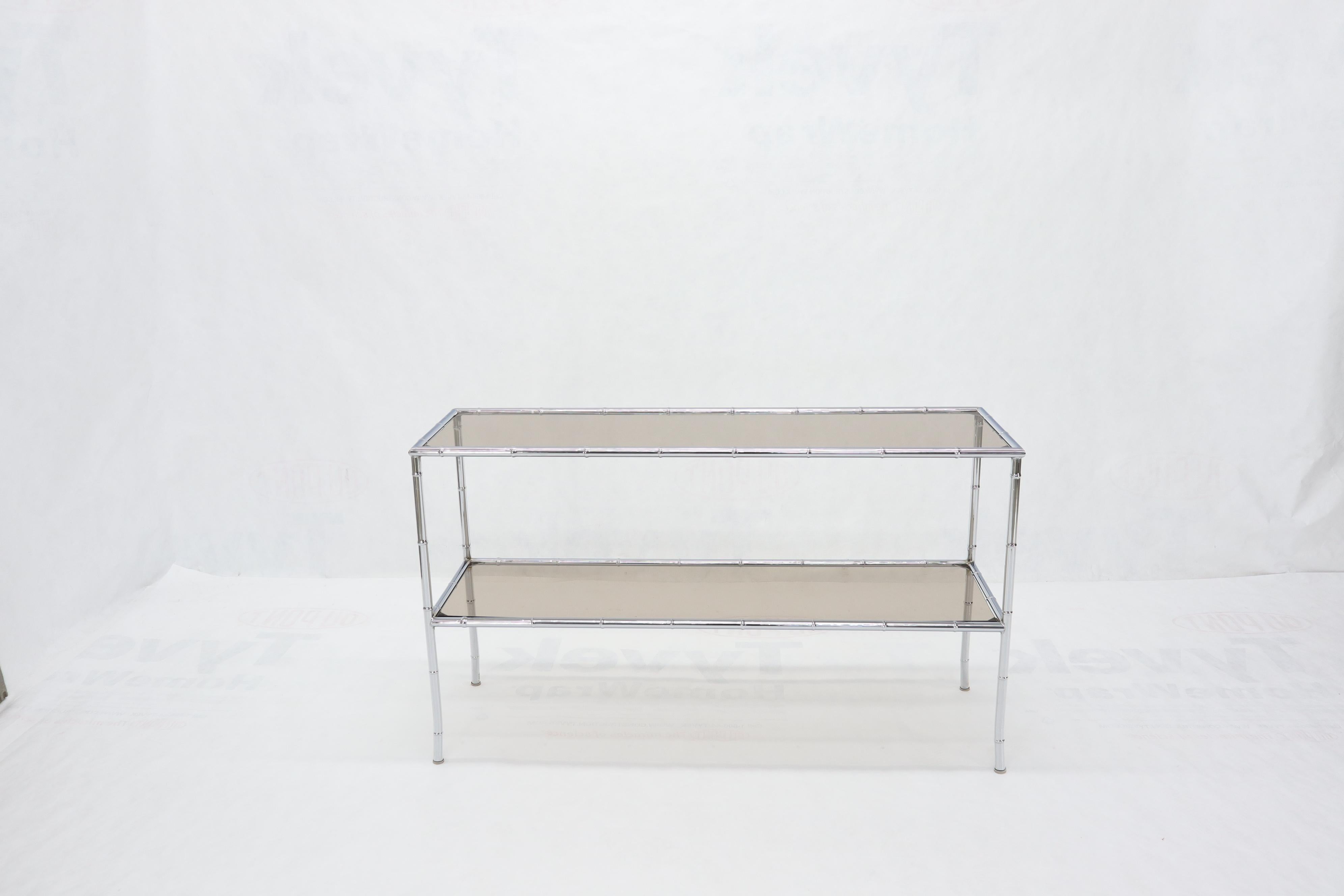 chrome and glass console table with shelf