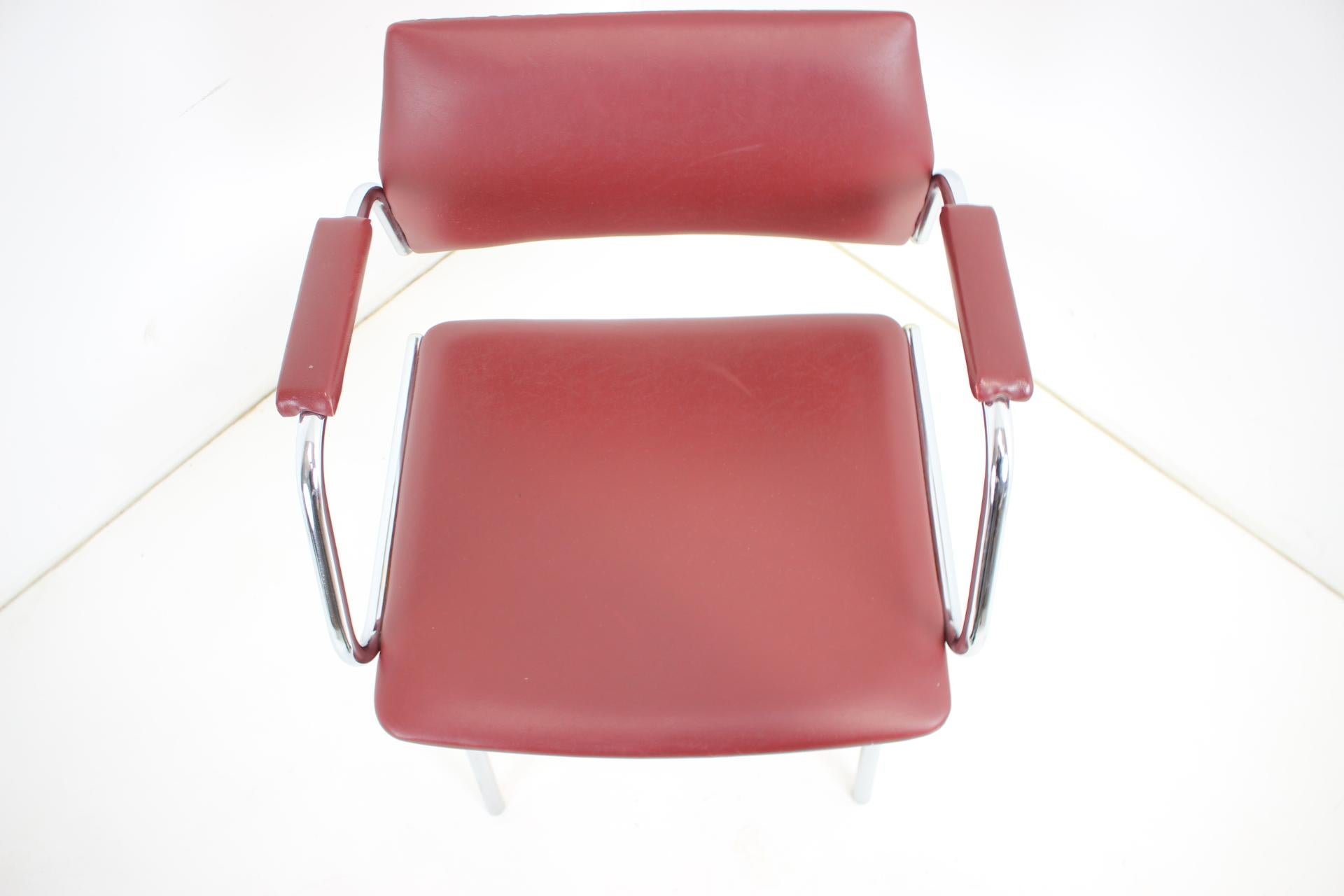 Late 20th Century Chrome (Faux) Leather Armchair by Kovona, 1980's, Czechoslovakia For Sale