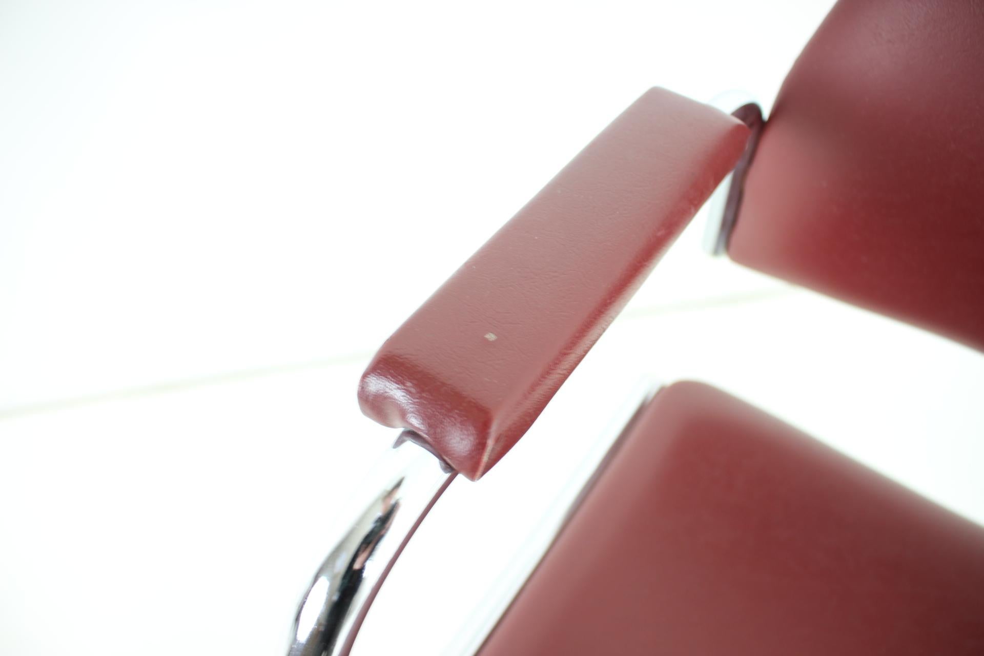 Faux Leather Chrome (Faux) Leather Armchair by Kovona, 1980's, Czechoslovakia For Sale