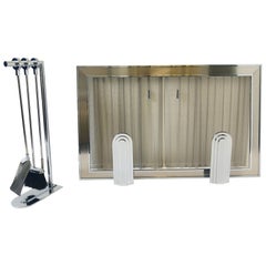 Retro Chrome Fireplace Tool, Andirons and Fire-Screen by Maison Charles