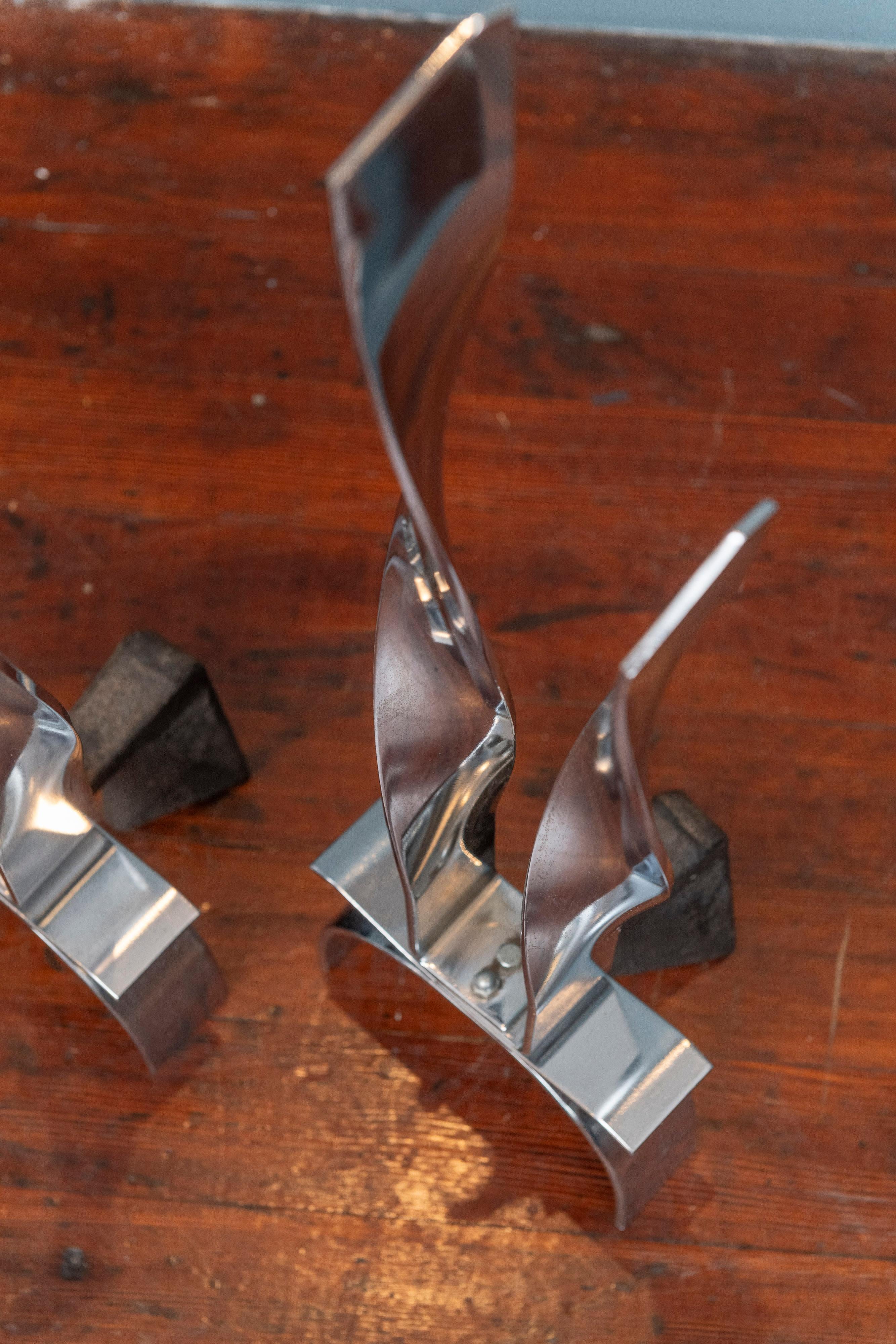 Chrome Flame Form Andirons In Good Condition For Sale In San Francisco, CA