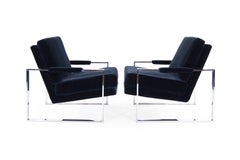 Pair of Chrome Flat Bar Lounge Chairs by Milo Baughman
